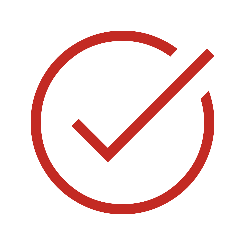 A red check mark inside a red circle on a black background.