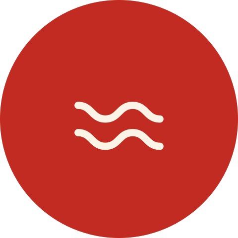 Red circular icon with two white wavy lines in the center.