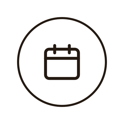 Icon of a calendar inside a circle.