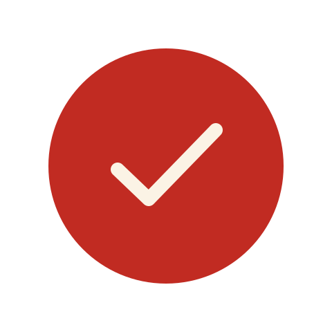 Red circle with a white checkmark in the center.