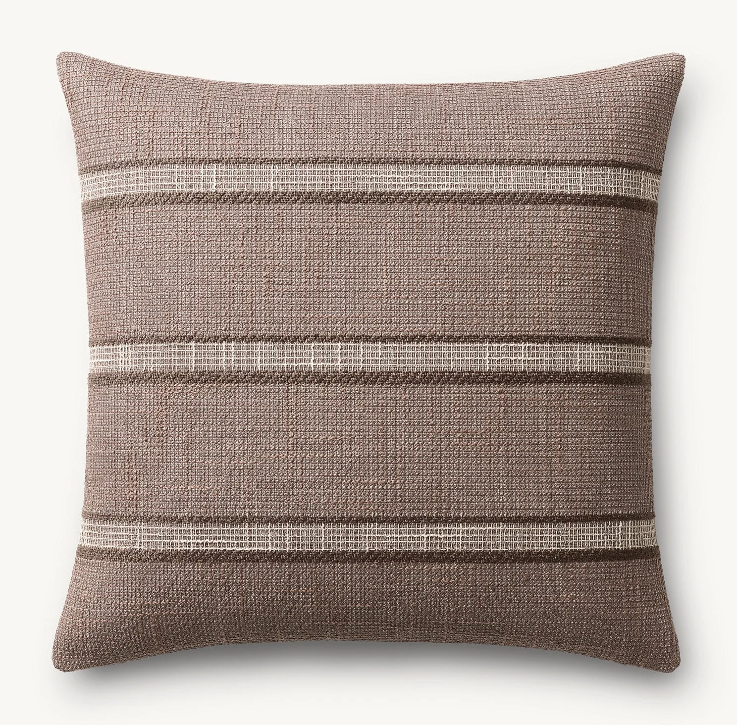 A pillow with a textured striped pattern in shades of brown and beige.