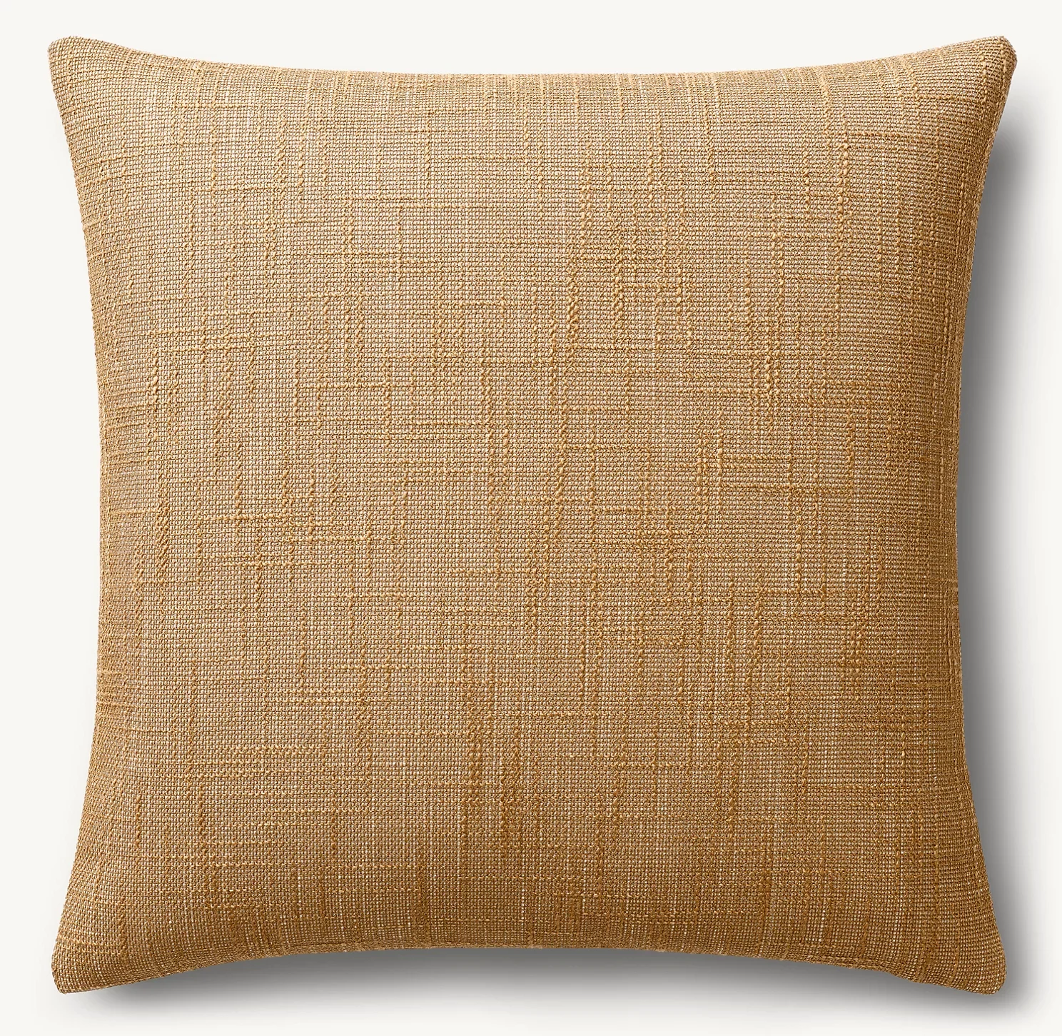A beige decorative throw pillow with a textured fabric surface, shown against a white background.