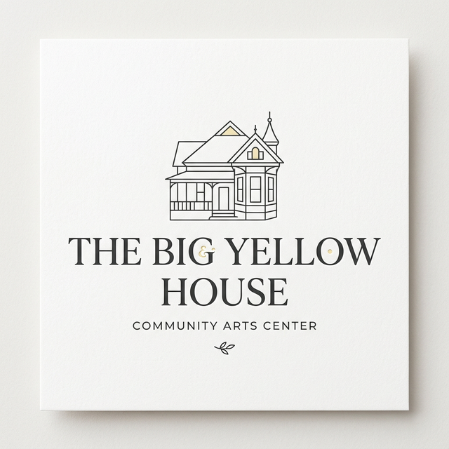 Logo for The Big Yellow House Community Arts Center featuring a line drawing of a large house.