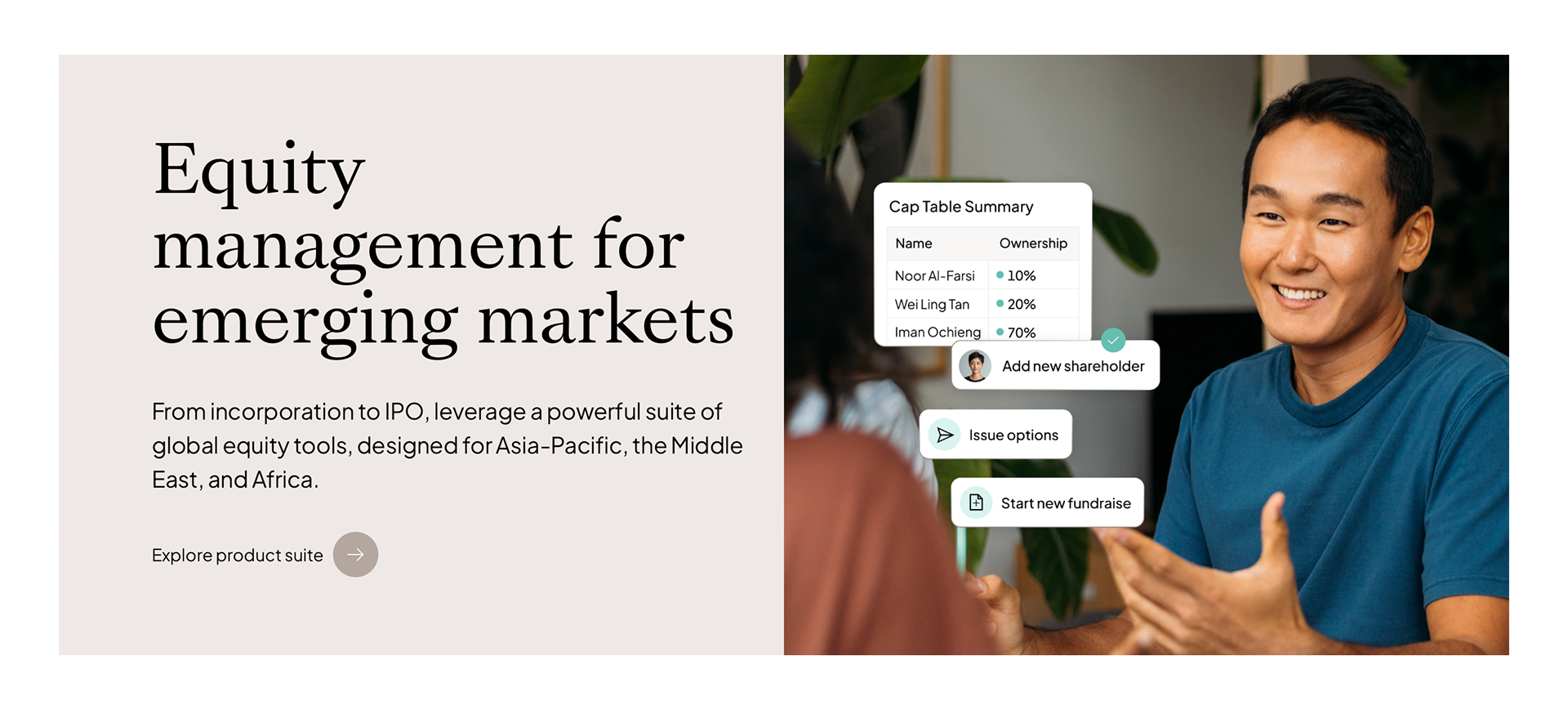 Fintech website redesign suite hero module