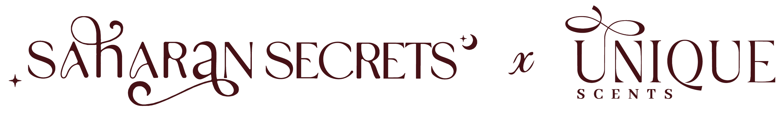 Saharan Secrets and Unique Scent logo with elegant font and decorative elements