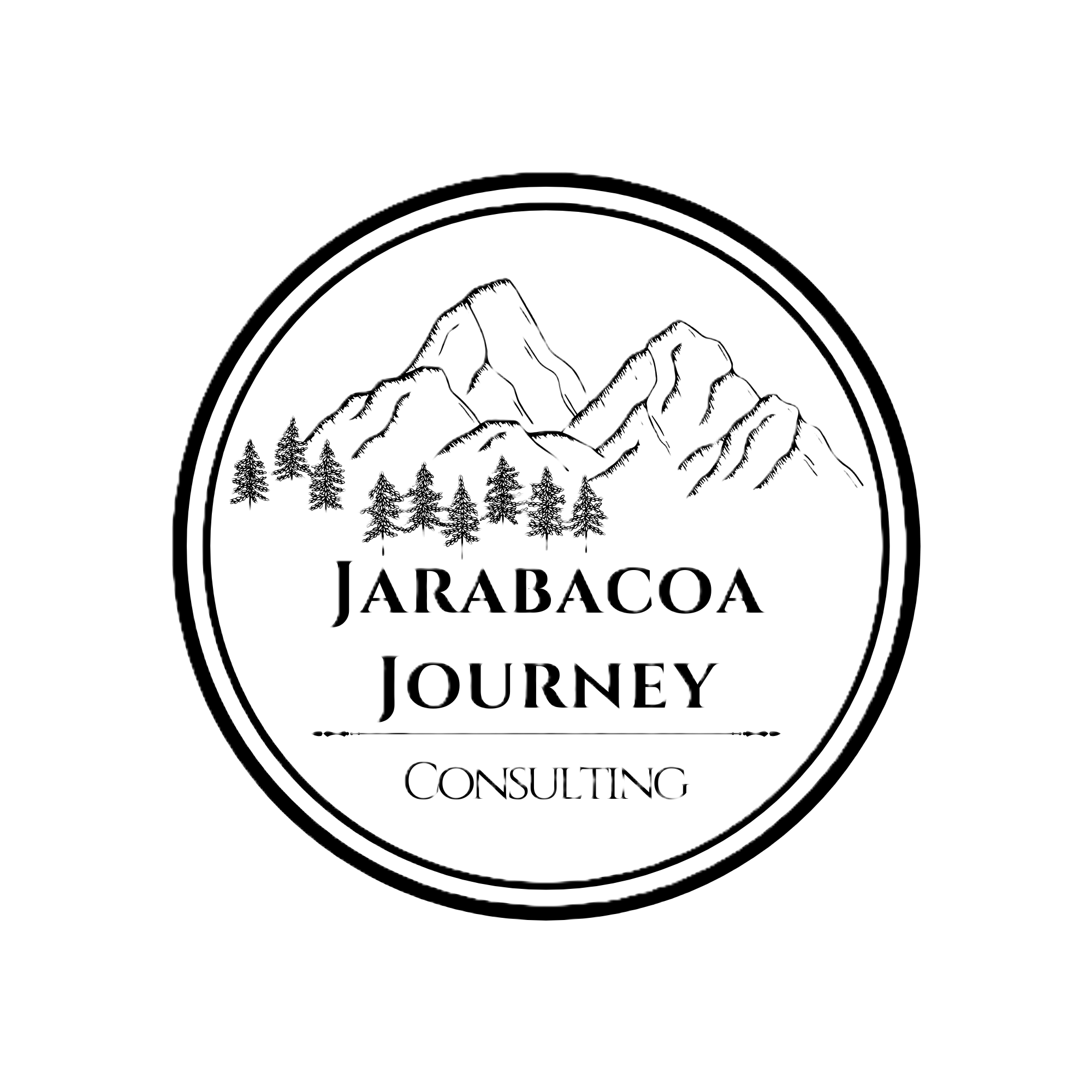 Logo for 'Araracoa Journey Consulting' featuring mountains, trees, and a circular border.