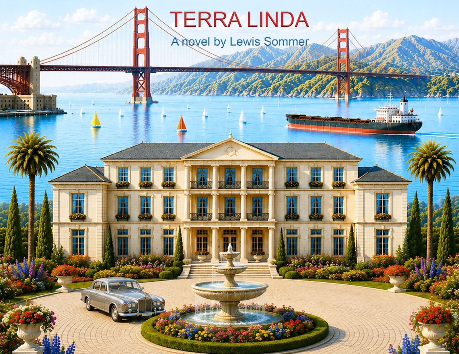 Terra Linda by Lewis Sommer, with the Golden Gate Bridge, San Francisco Bay, and the Terra Linda mansion.