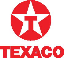 Logotipo de Texaco con una estrella negra en un círculo rojo y la palabra 'TEXACO' en rojo debajo