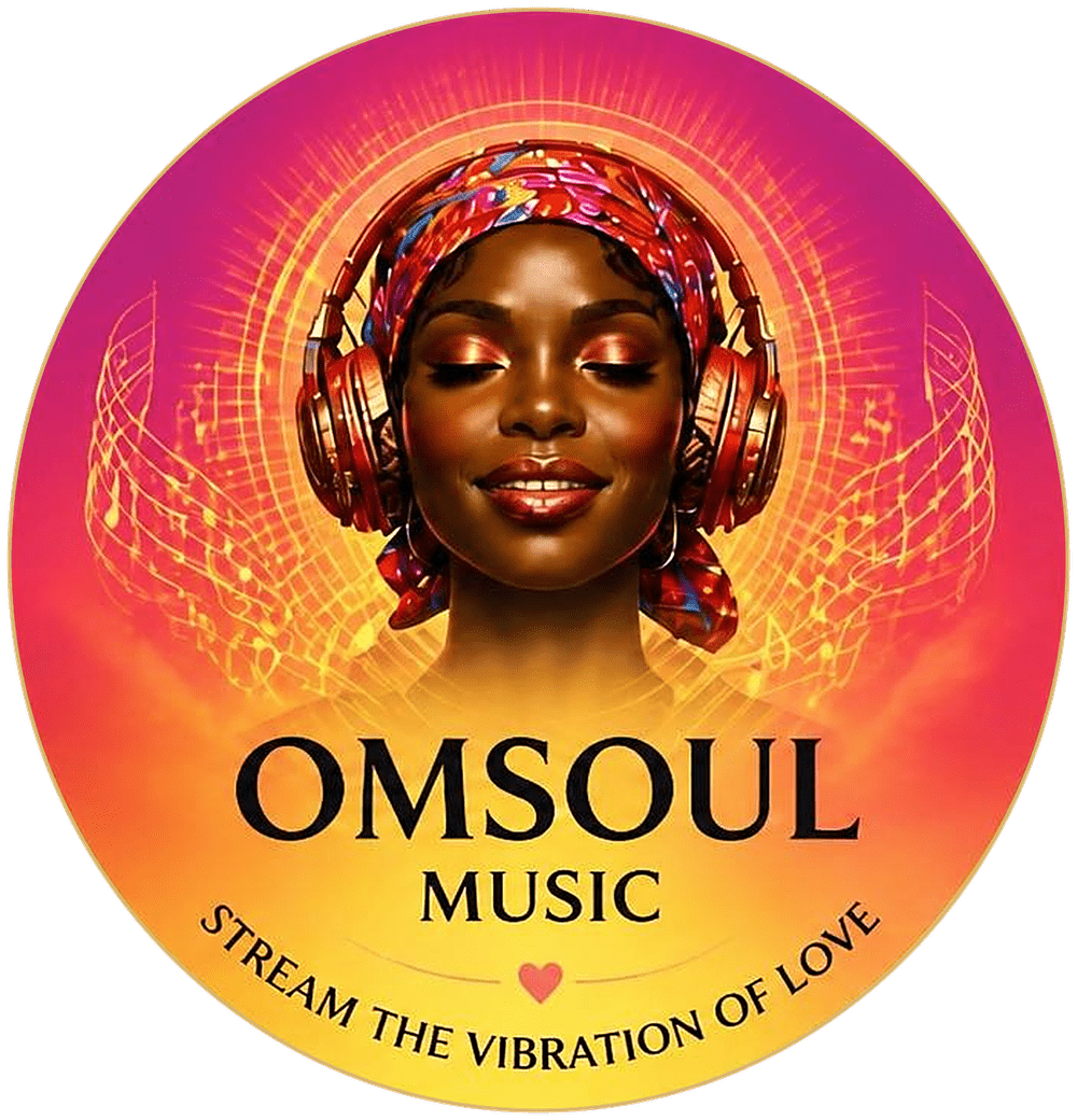 OMSOUL MUSIC circular logo: Stream the Vibration of Love