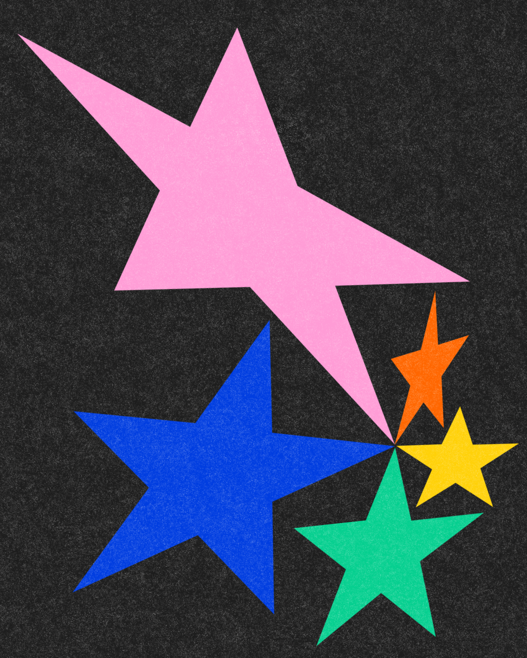 Poster art for Tiny Grooves featuring colorful stars in pink, blue, green, orange, and yellow on a black background.