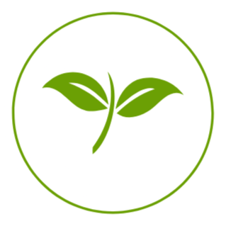 A green plant with two leaves inside a green circle.