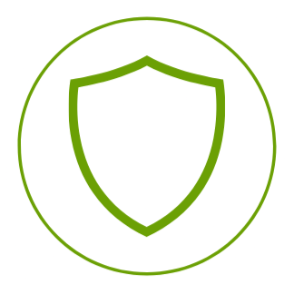 Green shield icon enclosed within a green circle.