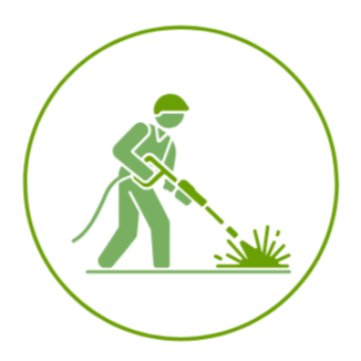 Illustration of a person using a power washer to clean the ground.