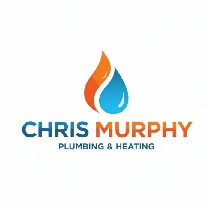 Logo for Chris Murphy Plumbing & Heating featuring a stylized water droplet and flame.