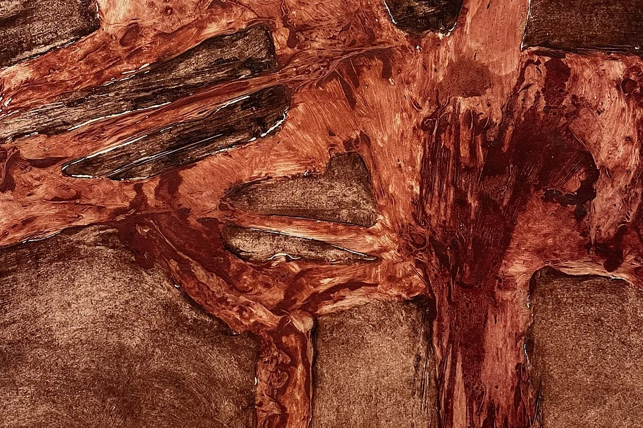  #G-73- Blood Brothers I 

 

 MEDIUM  : Carborundum Collagraph

 

 DIMENSIONS  : 5" X 7 1/2"

 

 PRICE  : $250