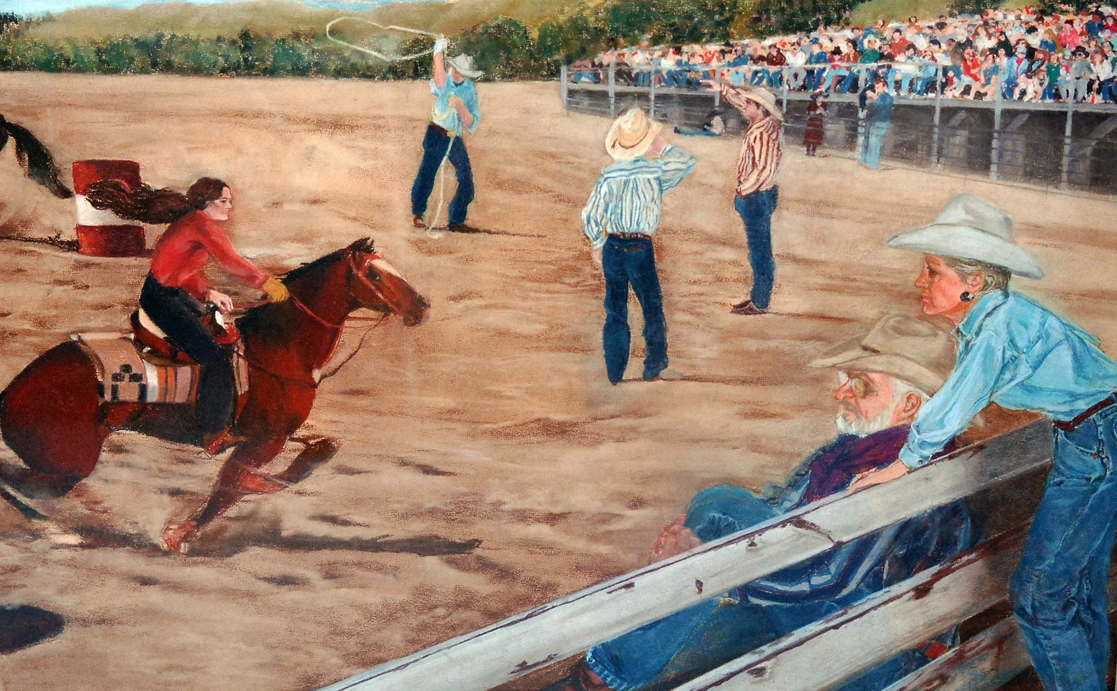  Panel 9- Ladies' Barrel  Racing 

 

 MEDIA  : Pastel

 

 SIZE  : 31"H X 36"