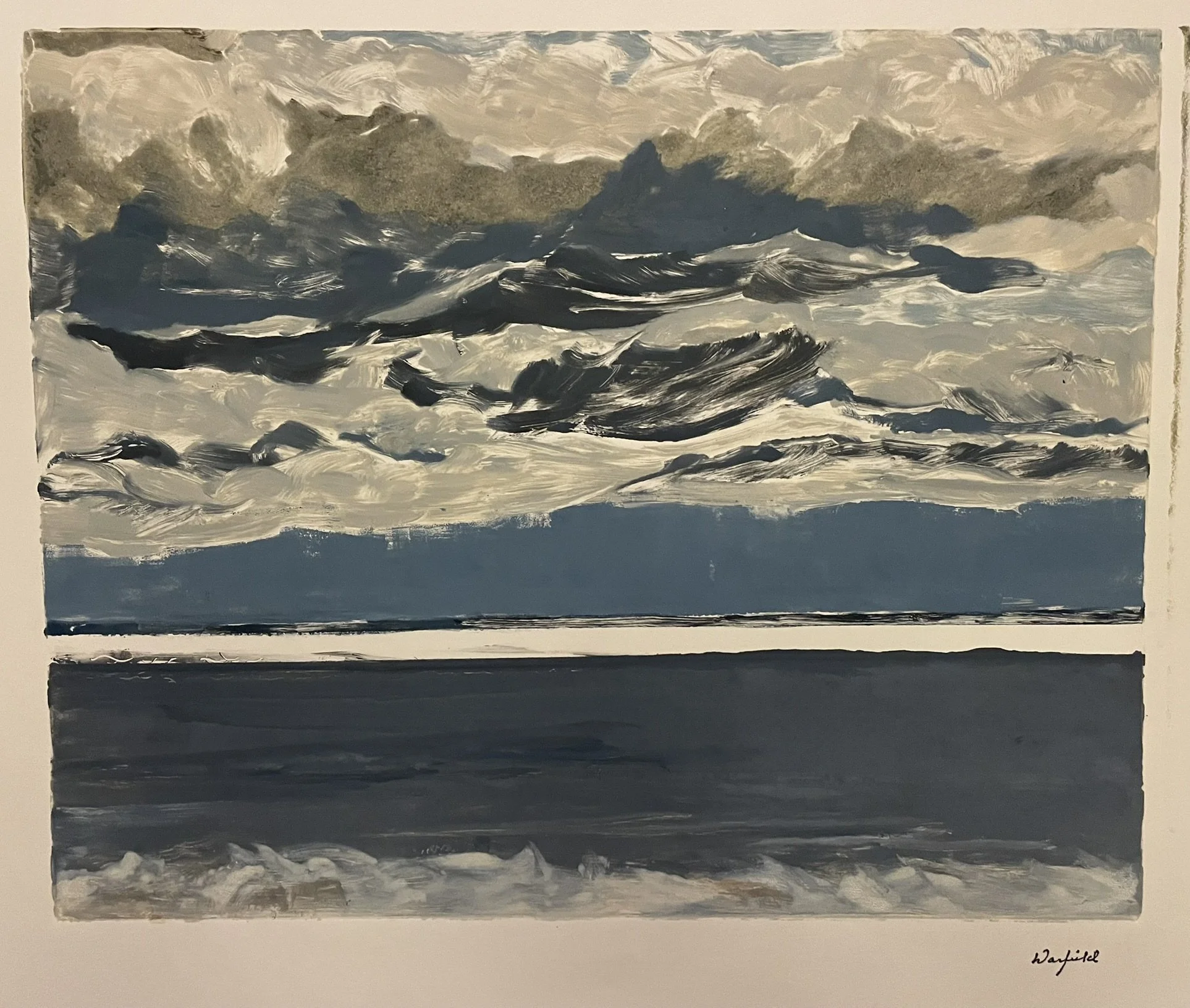  TOPIC  : Sky Series

 

 PAINTING  : Stormy Skies

 

 MEDIA  : Monoprint

 

 SIZE  : 16" X 20"

 

 PRICE  : $750
