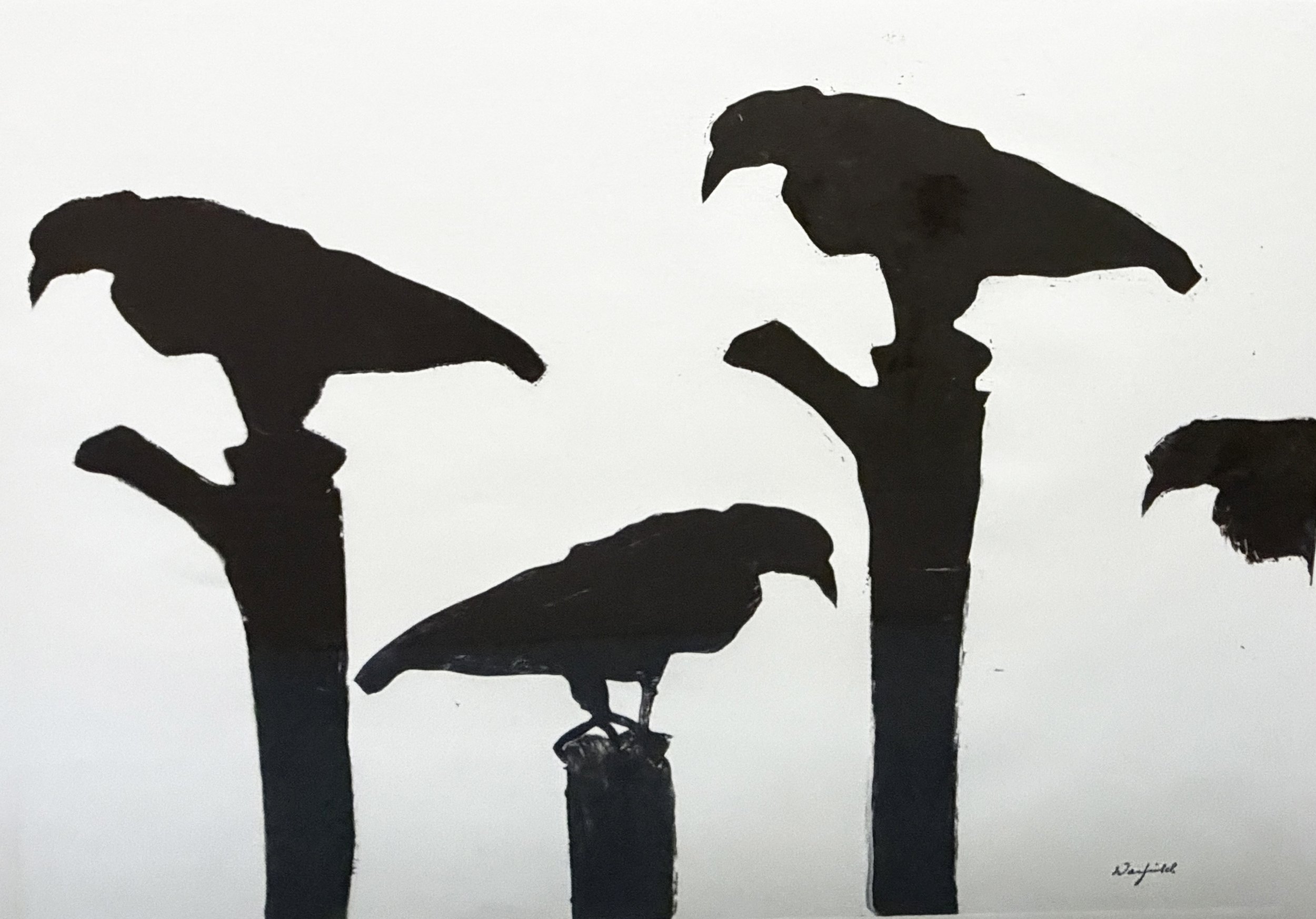  TOPIC  : Roosting Crows #1

 

 MEDIA  : Monoprint

 

 SIZE  : 17" X 24"

 

 PRICE  : $1,500