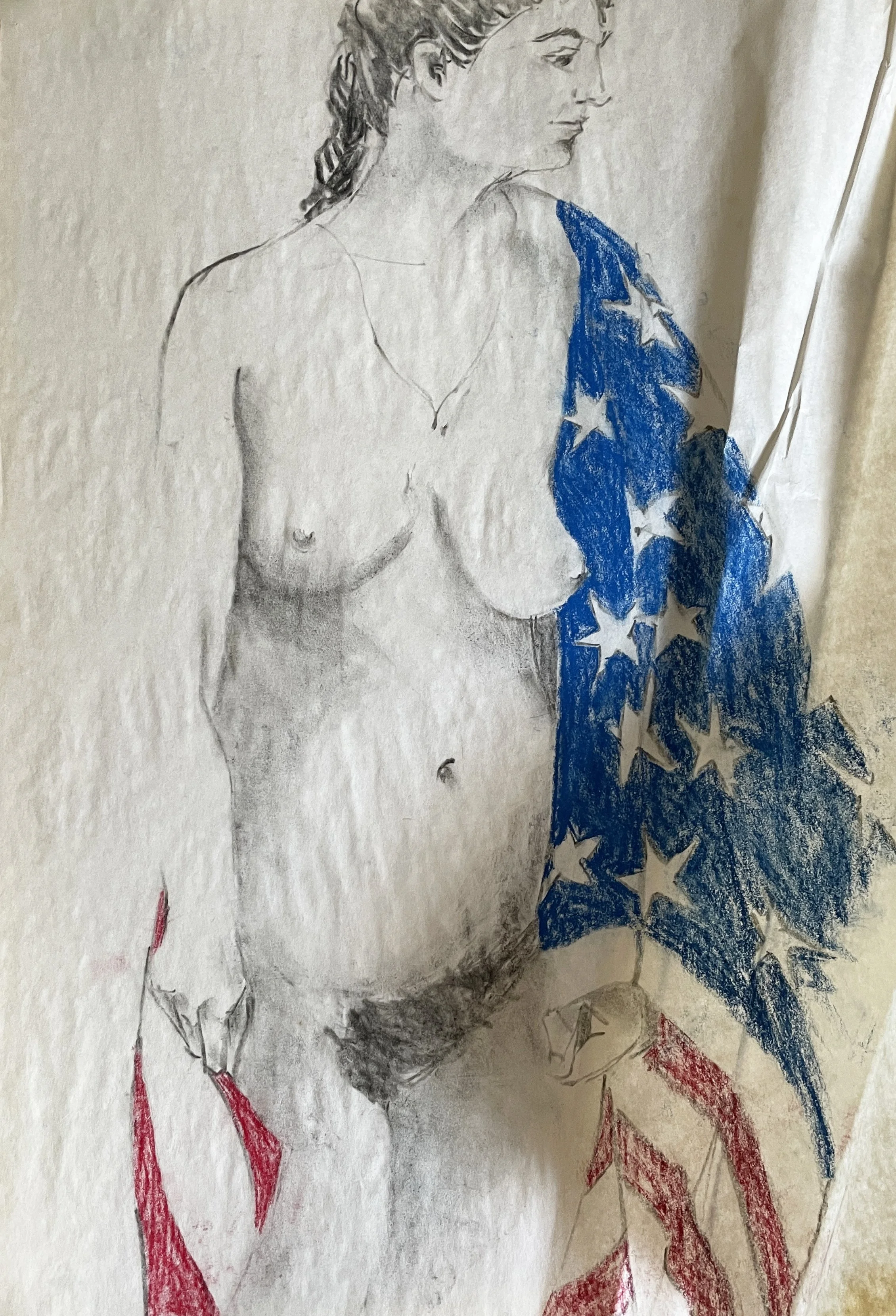  Woman With American Flag 
 
 MEDIA  : Charcoal
 
 SIZE  : 18" X 24"
 
 PRICE  : $ 300