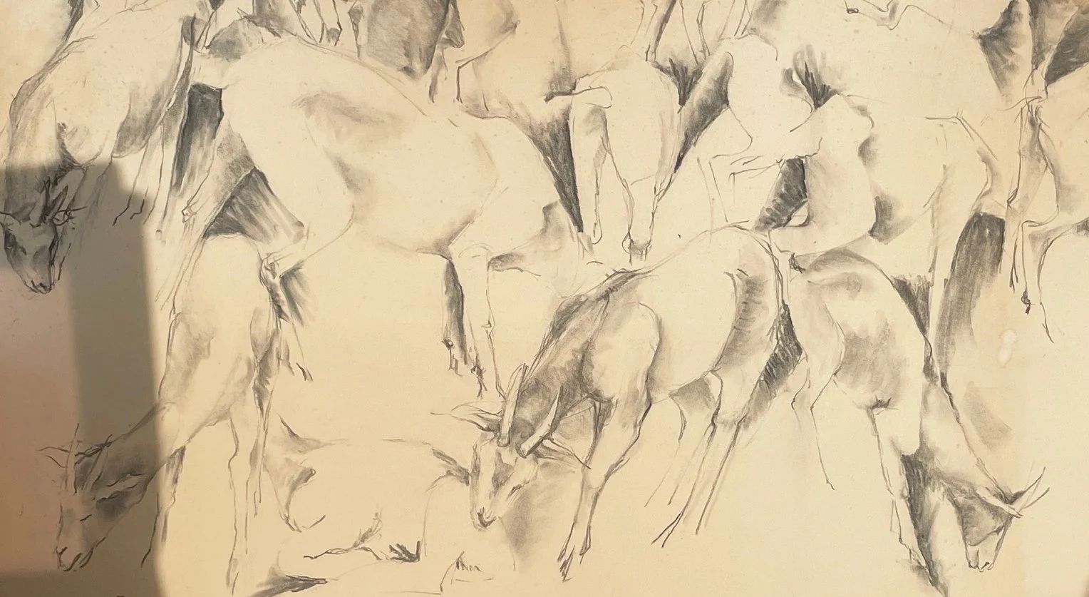  TOPIC  : Goat

 

 PAINTING  : Herd of Goats

 

 MEDIA  : Charcoal

 

 SIZE  : 31" x 72"

 

 PRICE  : $1,800