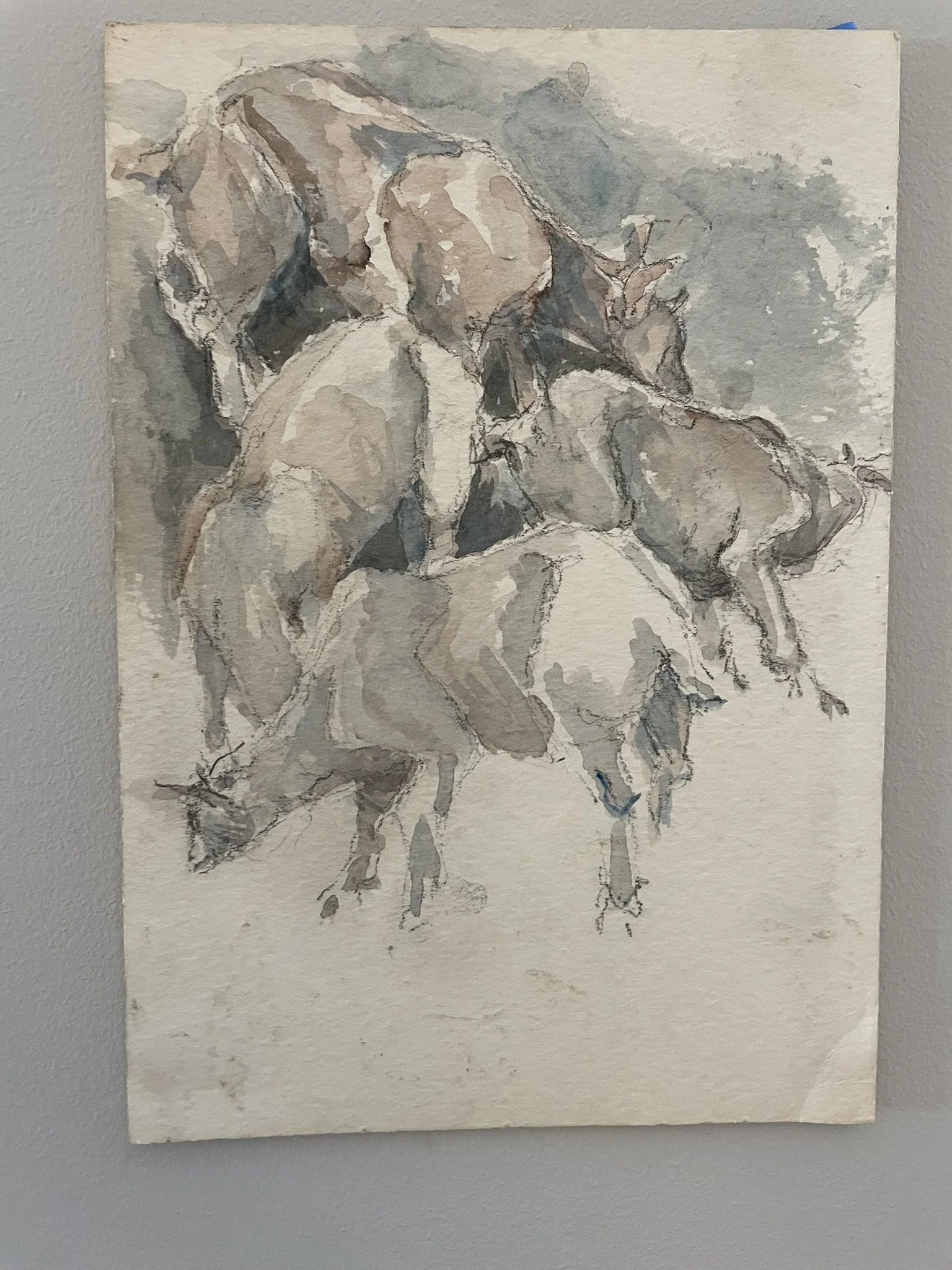  TOPIC  : Goat

 

 PAINTING  : Group of Goats

 

 MEDIA  : Watercolor

 

 SIZE  : 7" X 10"

 

 PRICE  : $300