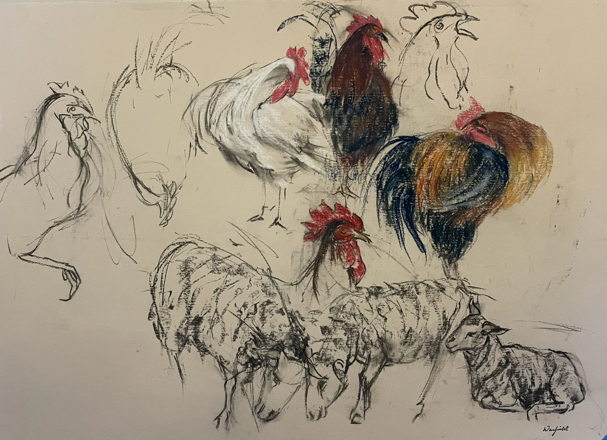  TOPIC  : Roosters

 

 PAINTING  : Roosters And Goats 
Study #1

 

 MEDIA  :  Charcoal-Pastel

 

 SIZE  :  22 X 30

 

 PRICE  : $500