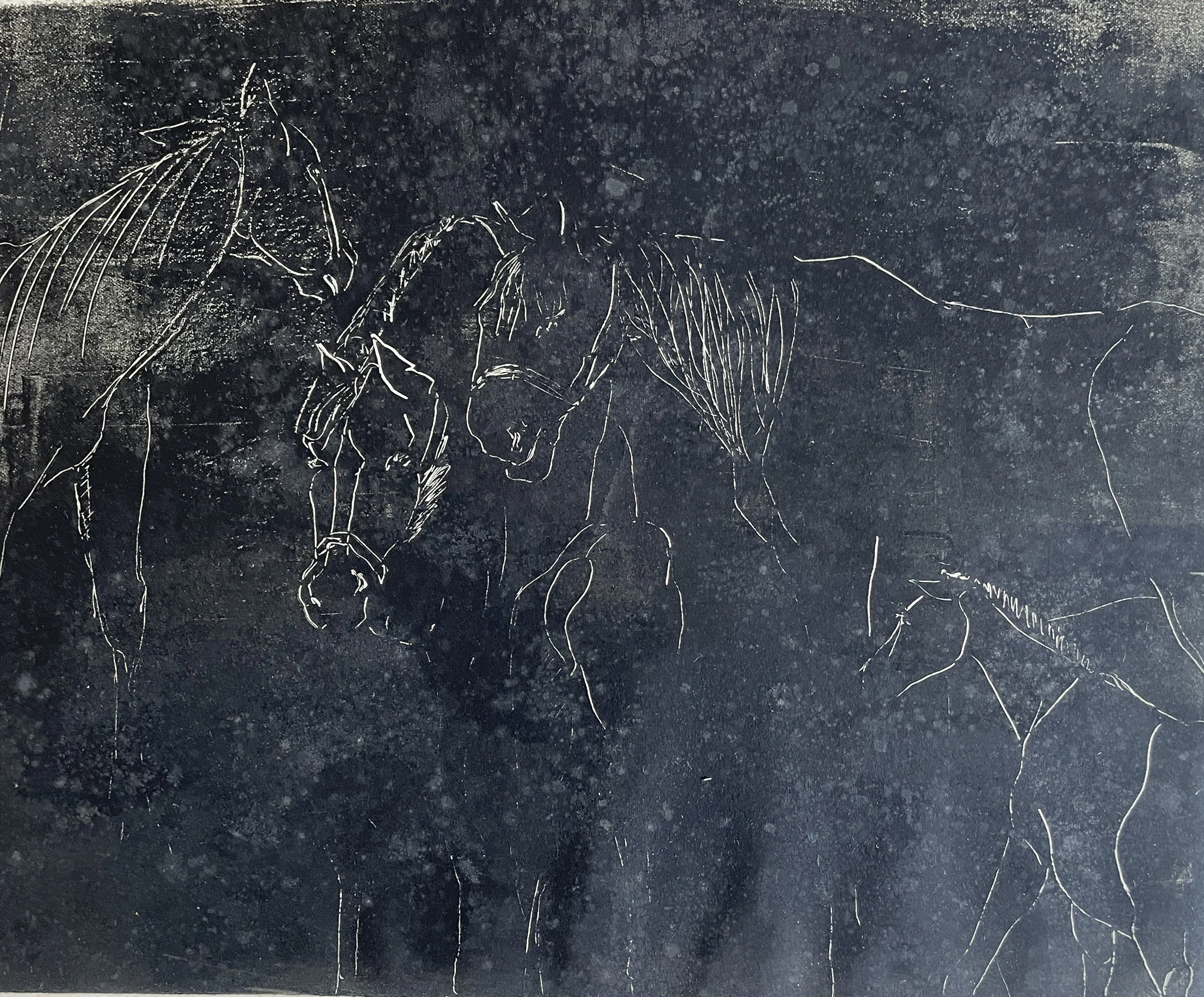  TOPIC  : Horse

 

 PAINTING  : Horse Views
 

 MEDIA  : Monoprint

 

 SIZE  :    12 X 14

 

 PRICE  : $300