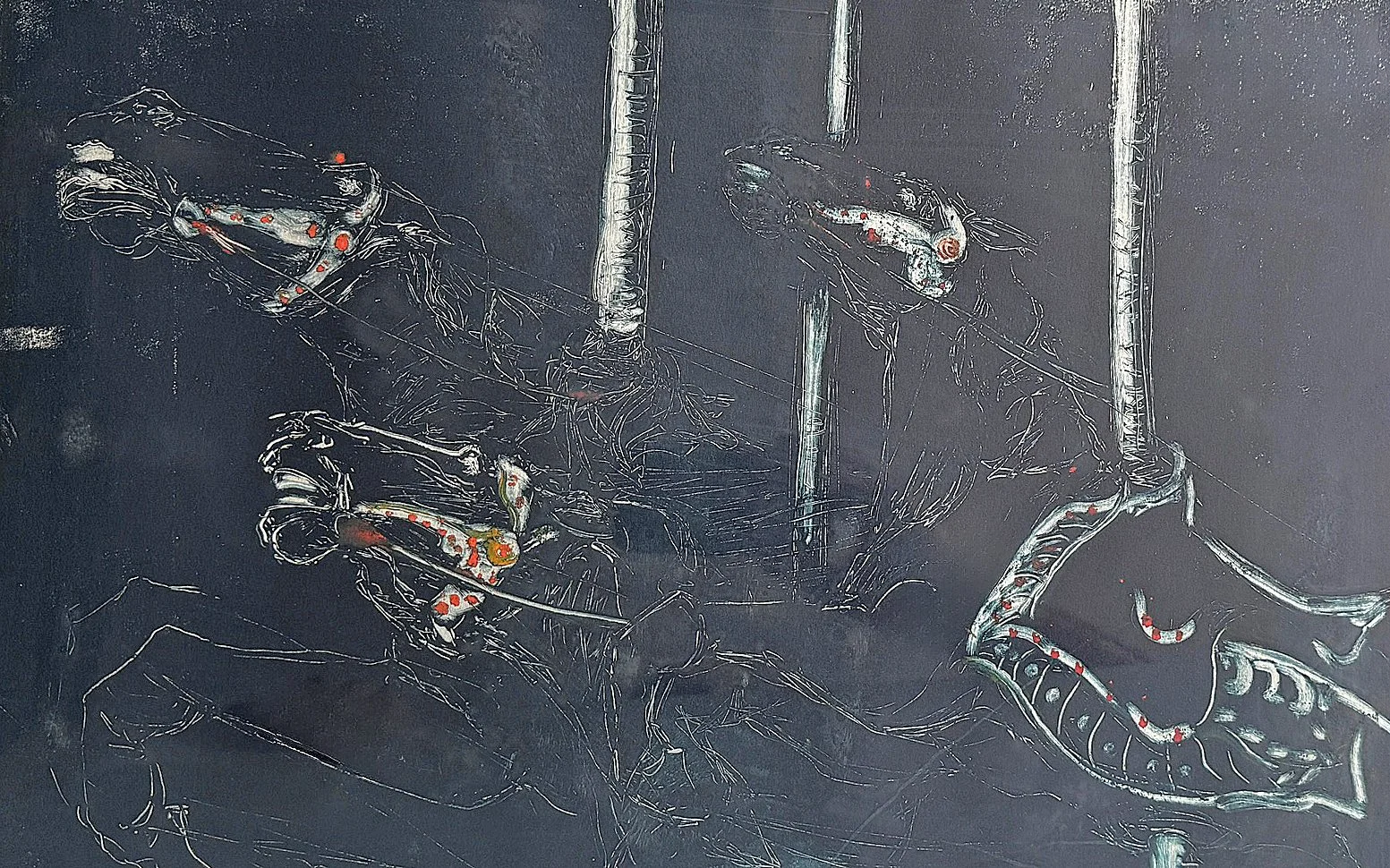  Midnight Racers 

 

 MEDIUM  : Monoprint

 

 DIMENSIONS  :  12" X 20"

 

 PRICE  : $375