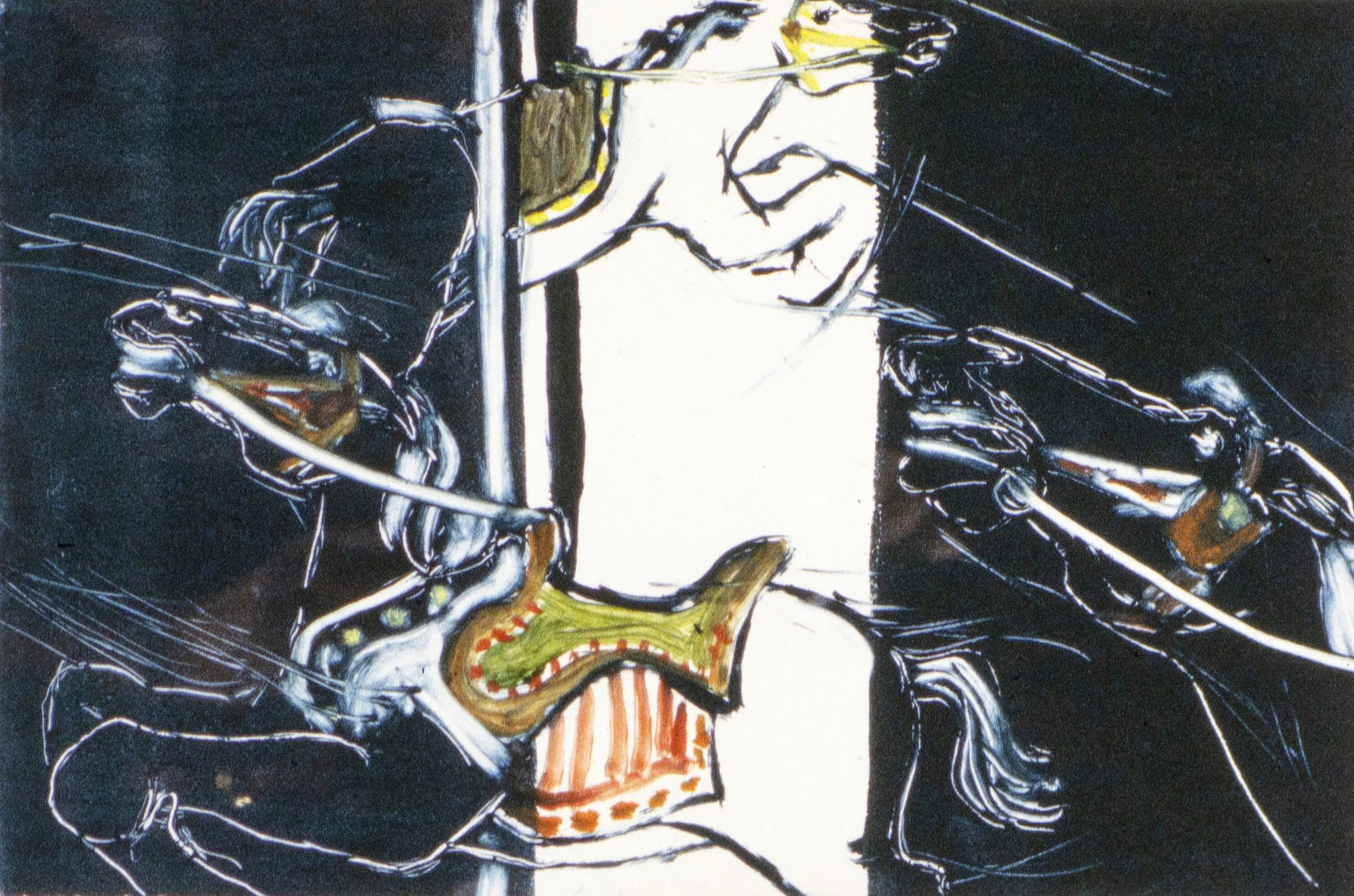  Carousel Flag 

 

 MEDIUM  : Monoprint

 

 DIMENSIONS  :  12" X 16"

 

 PRICE  : PRIVATE COLLECTION 
