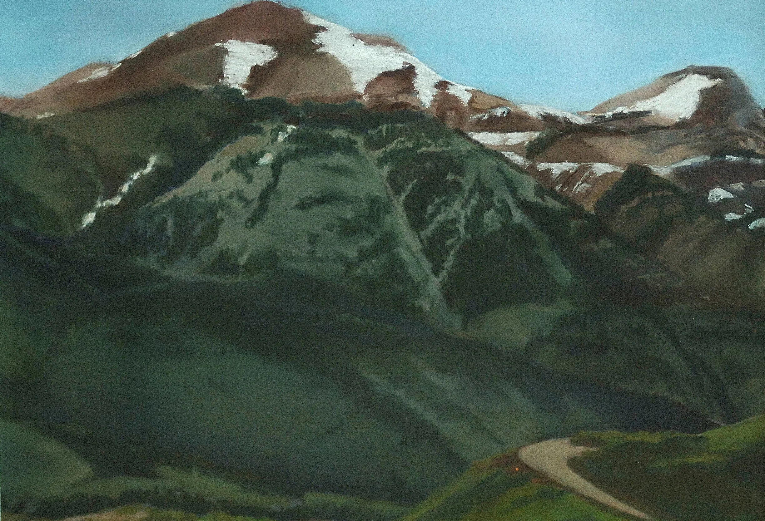  TOPIC  : Wyoming

 

 PAINTING  : Snow Topped Jackson Hole, Wyoming

 

 MEDIA  : Pastel

 

 SIZE  : 8" X 8"

 

 PRICE  : Private Collection
