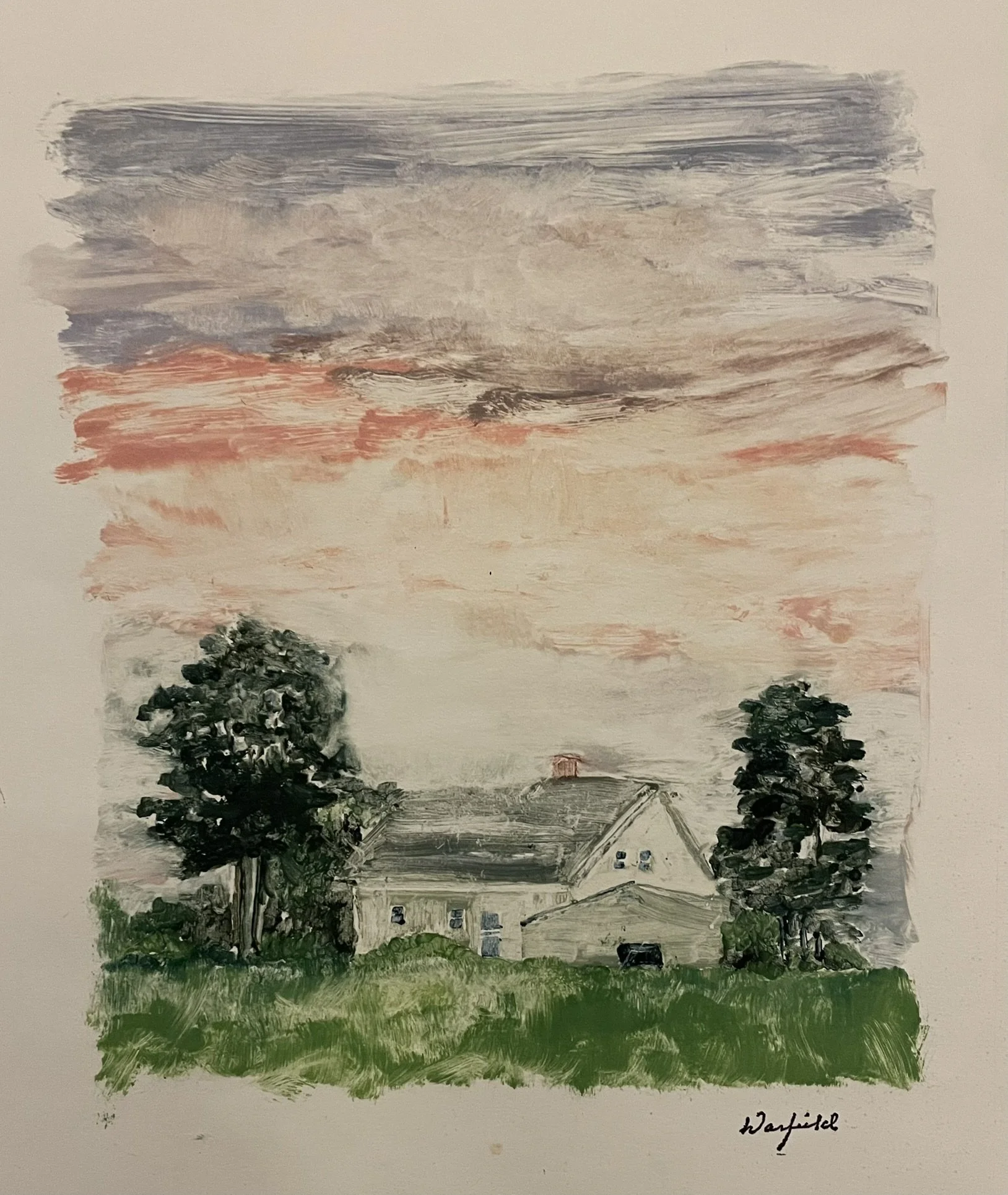  TOPIC  : Maine

 

 PAINTING  : Sunset, Maine Farmhouse

 

 MEDIA  : Monoprint

 

 SIZE  : 15" X 12"

 

 PRICE  : $350
