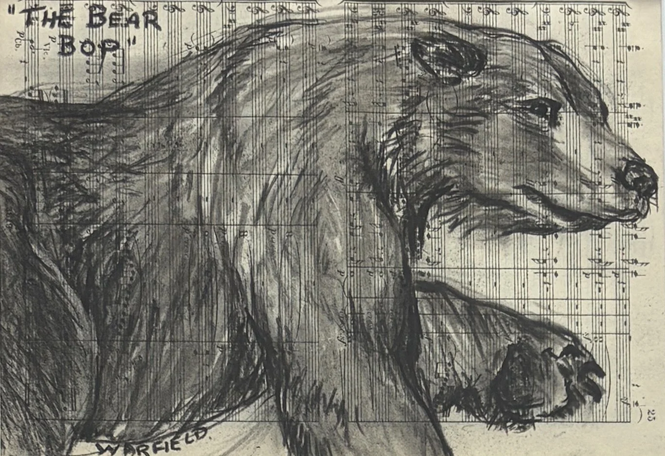  TOPIC  : Trophy

 

 PAINTING  : The Bear Bop

 

 MEDIA  :  CCharcoal on Music 
Sheet

 

 SIZE  :  7 X 4 ½”