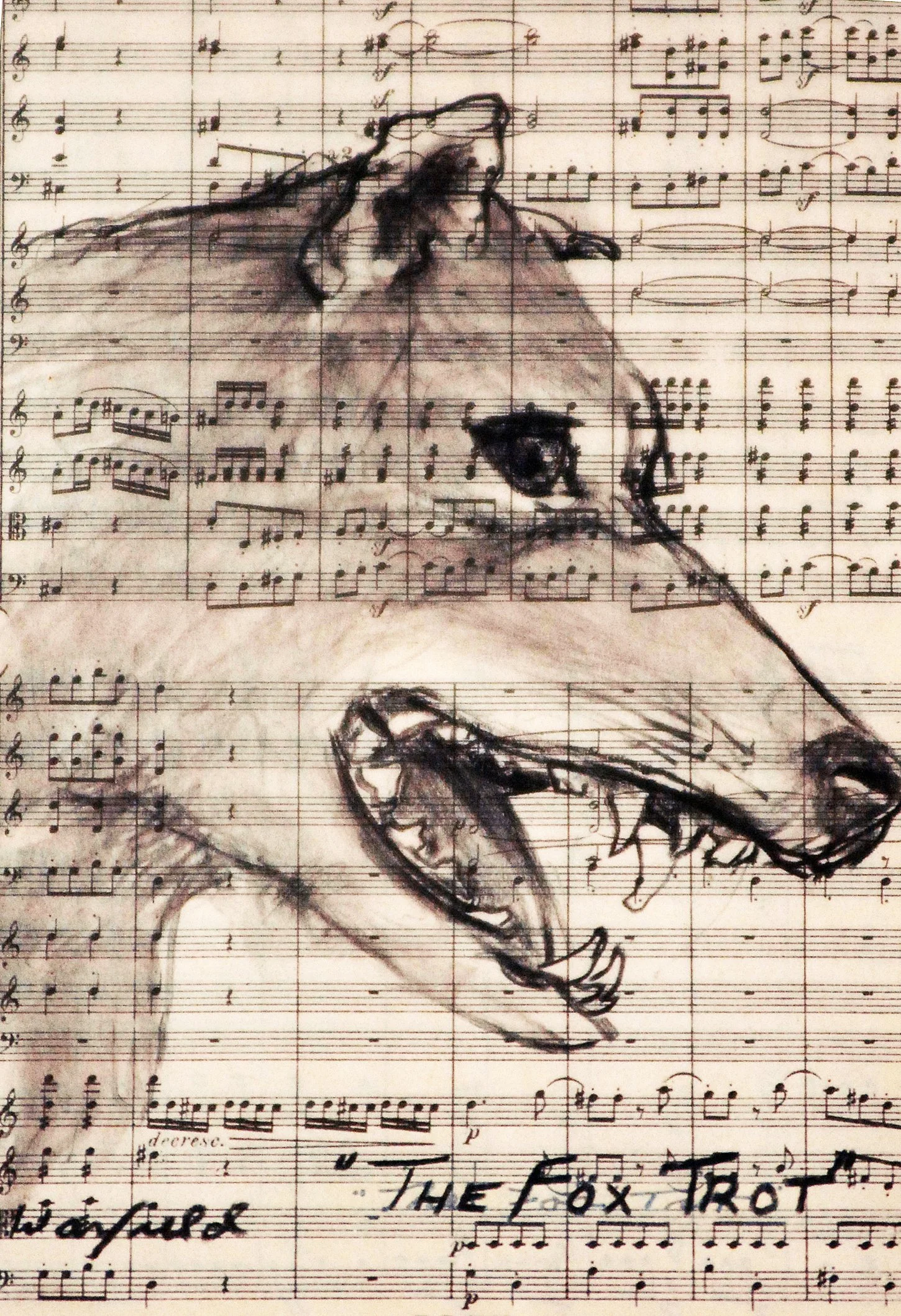 TOPIC  : Fox Trot

 

 PAINTING  : Buffalo Boogie

 

 MEDIA  :  Charcoal On Music 
Sheet

 

 SIZE  :  7 X 4 ½”

 

 PRICE  : $175