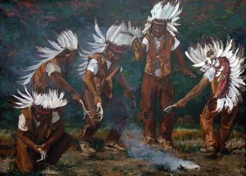  Ceremony to the Four Winds:  Narragansett Tribal Medicine Men, Consecrating Crandall Farm Property, Westerly, RI, c. 1991

 

 MEDIA  : OIL

 

 SIZE  : 22” X 30”

 

 PRICE  : $4,500