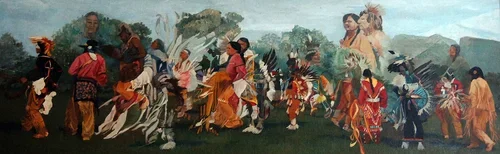  Spirit of America: Connecticut/Rhode Island Inter Tribal Pow-Wow Ceremony, c. 1990

 

 MEDIA  : OIL

 

 SIZE  : 19” X 60”

 

 PRICE  : $7,500

 

Each Summer in the Southwestern Connecticut and Rhode Island region, the three major local Tribes- t