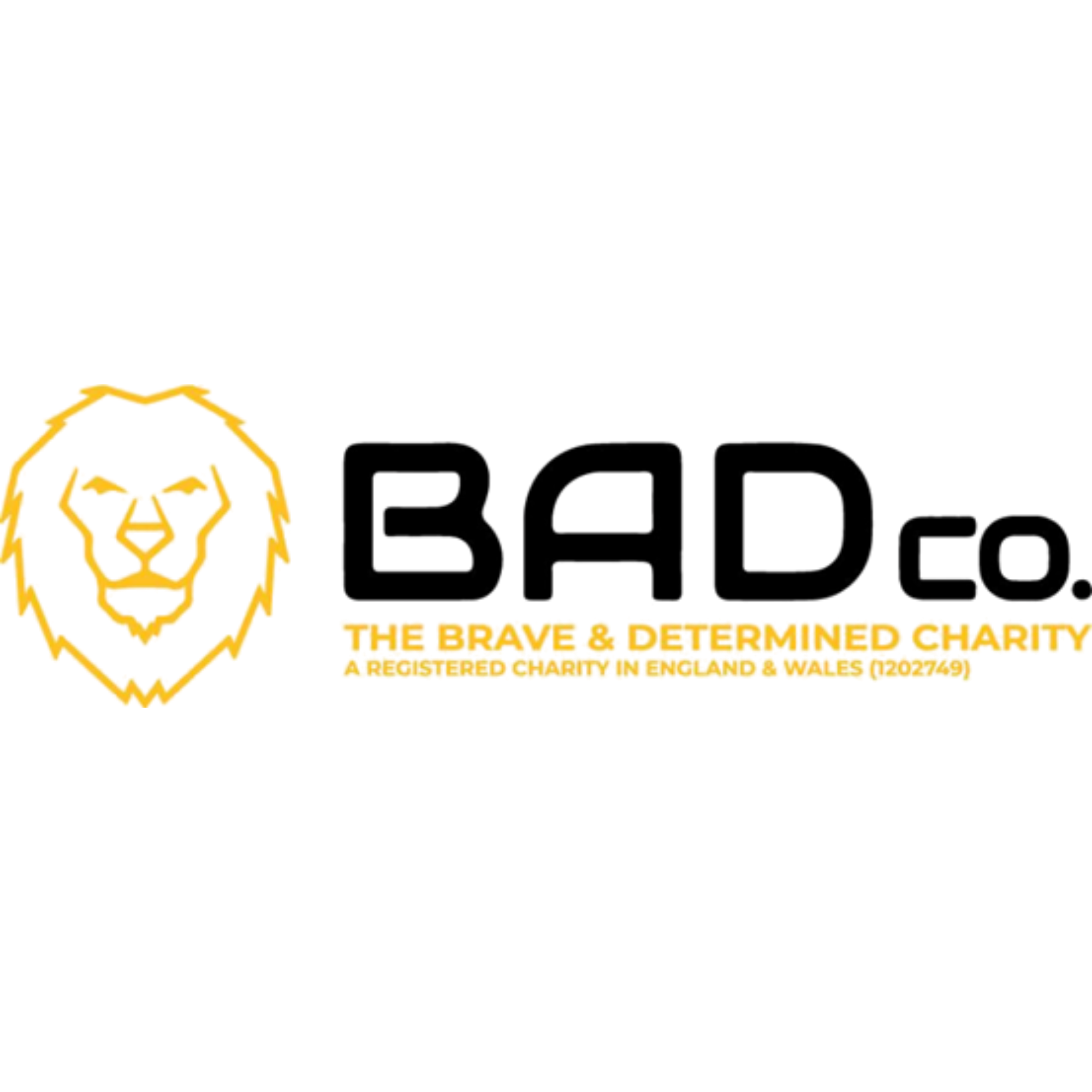 A logo of a lion made up of yellow lines with the text BAD CO.