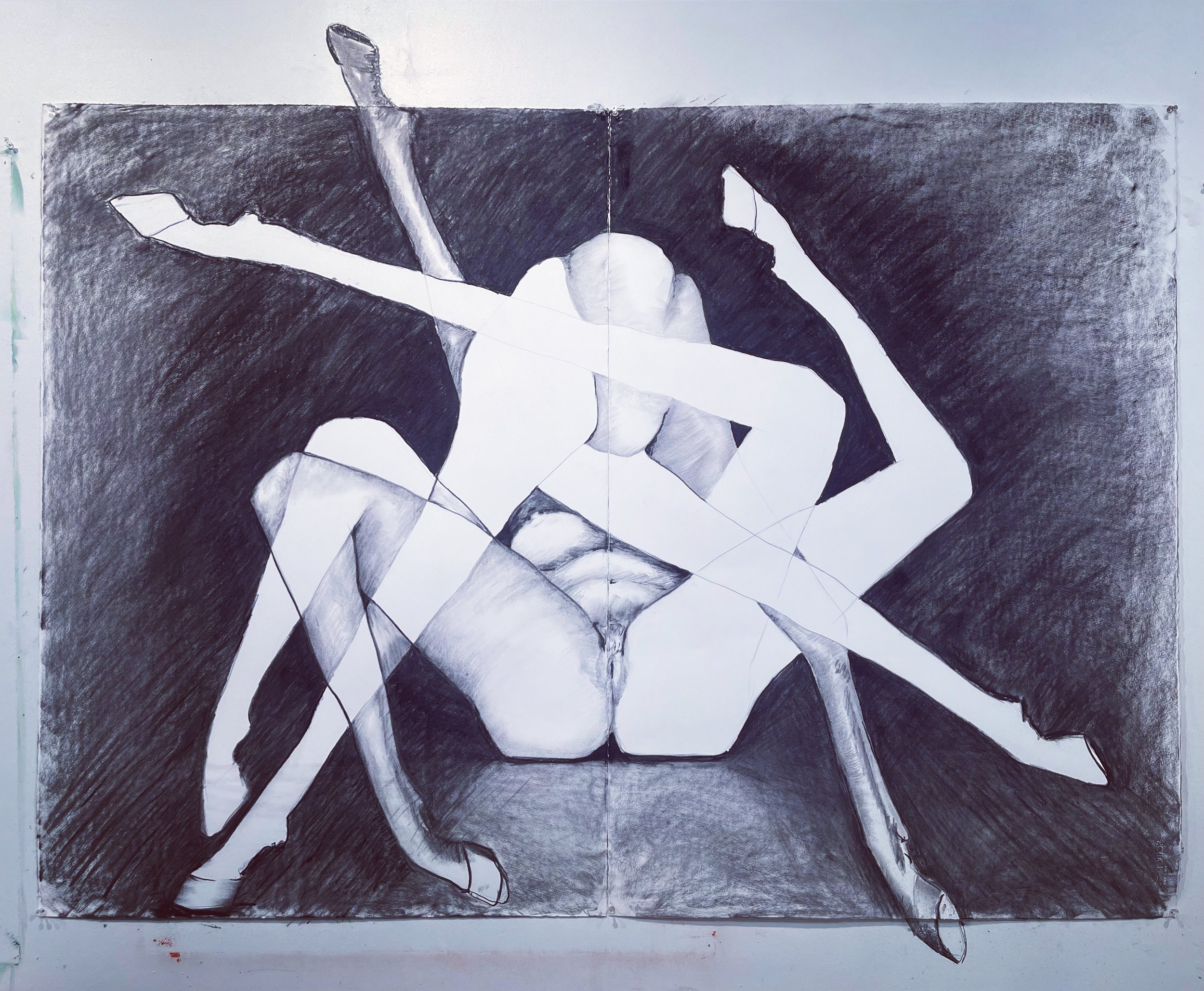  A Swing and A Miss, charcoal on paper  
45" x 60"