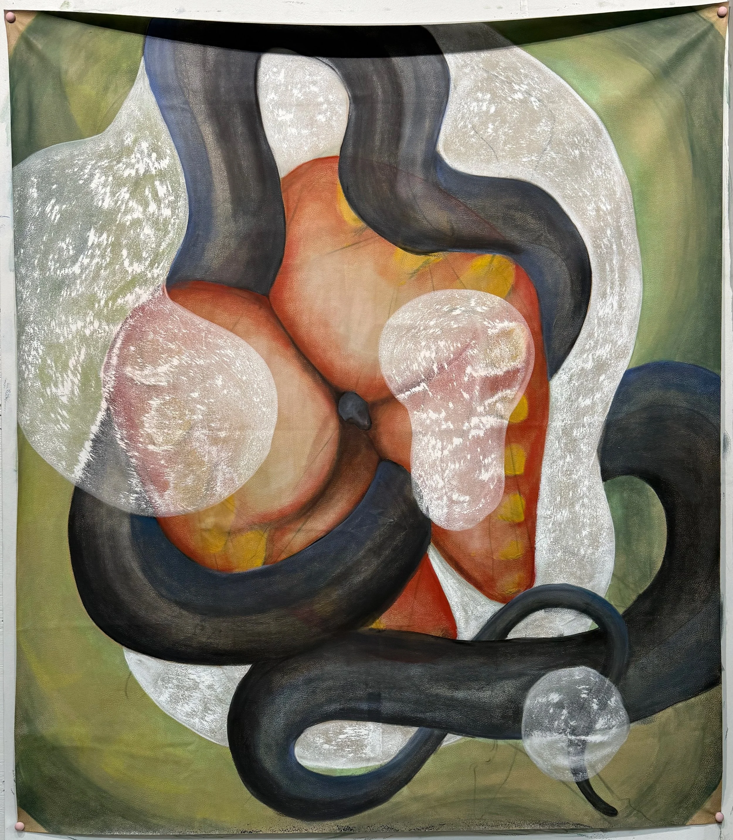  Swirl in black, red and green  
Pastel 