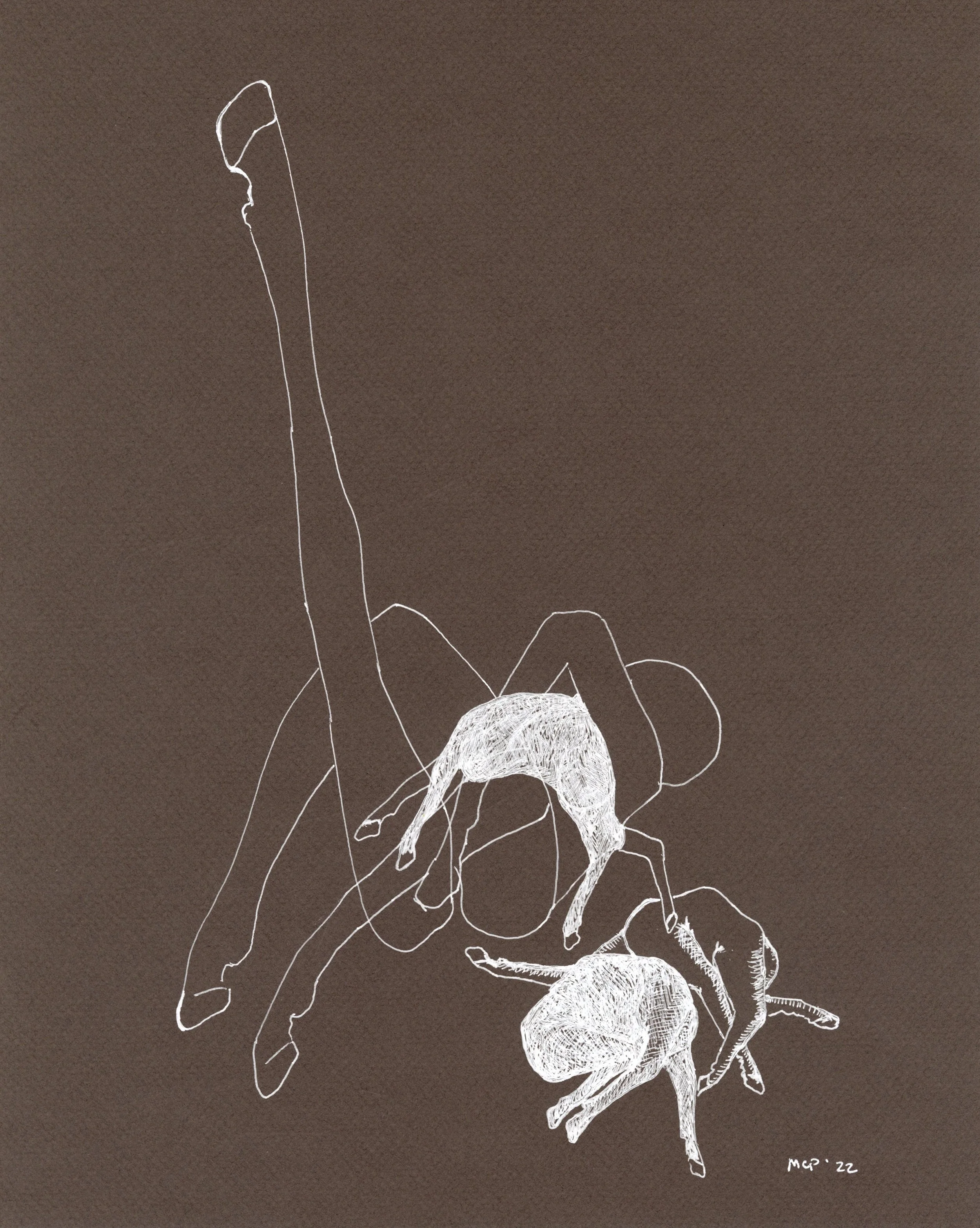  Mother and toddlers, white pen on paper  
11" x 14"
