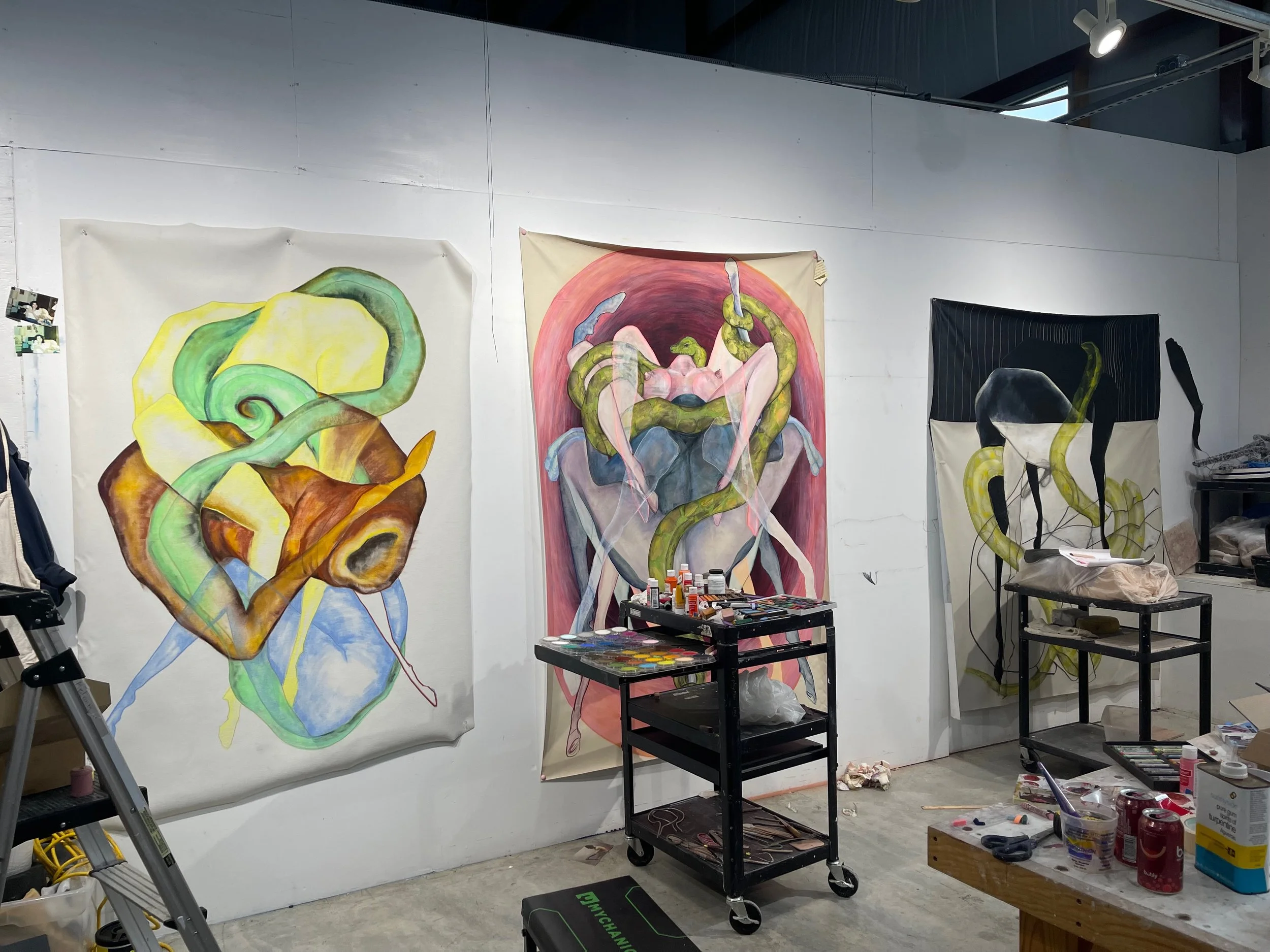 In process pastel on vinyl drawing in studio.jpeg