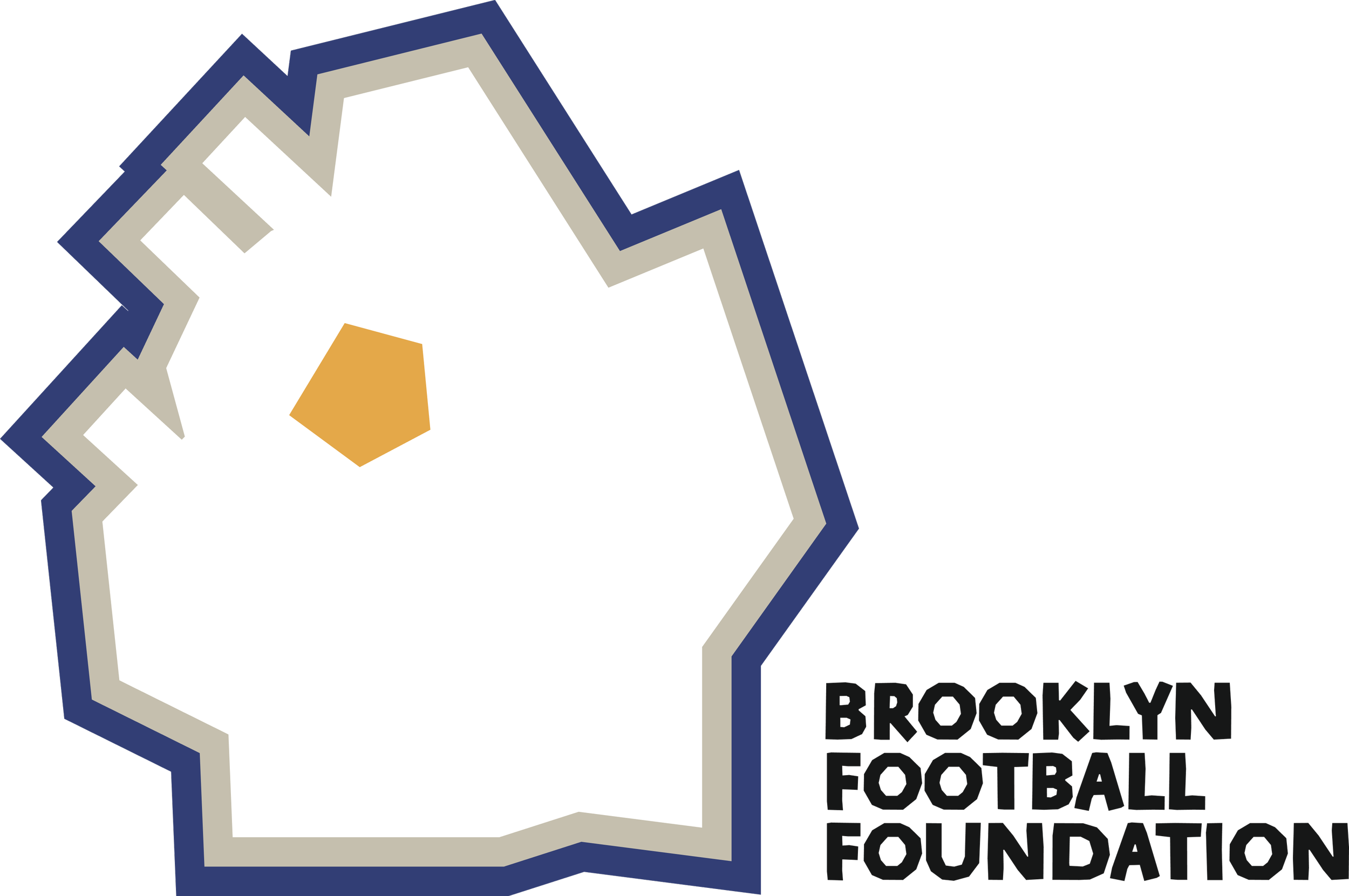 Logo of Brooklyn Football Foundation featuring a stylized football helmet outline with a small gold hexagon on the forehead, text reading "Brooklyn Football Foundation" to the right.