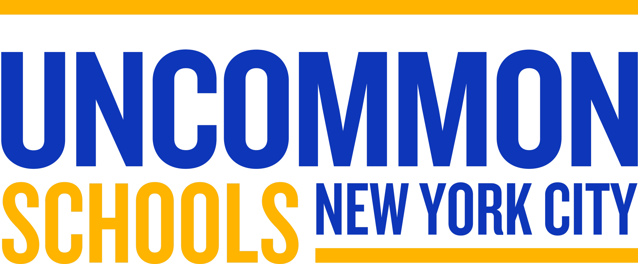 UNCOMMON SCHOOLS NEW YORK CITY logo with large blue and yellow text on a black background.