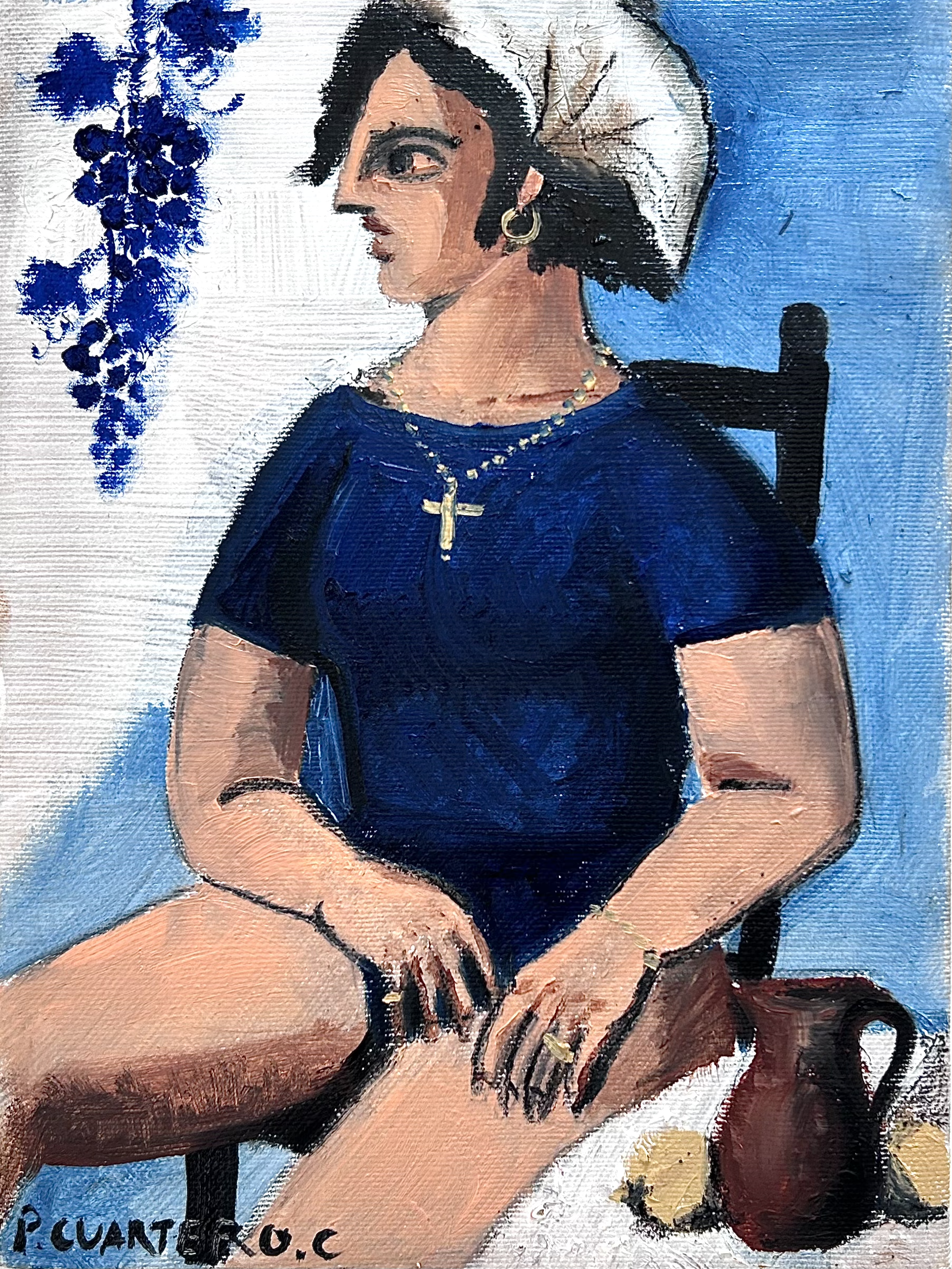 Mujer con pañuelo blanco. Oil and graphite on canvas. 18x24cm. 2026
