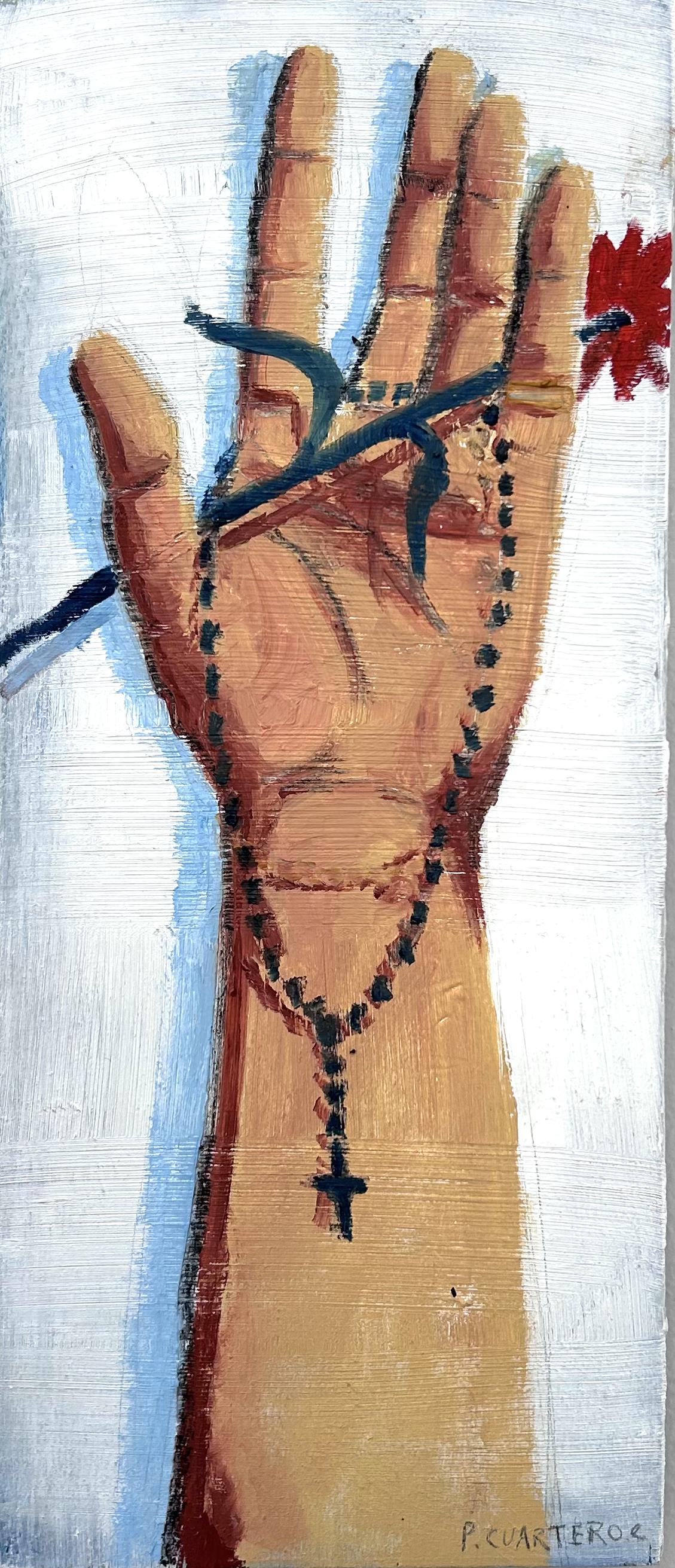 Clavel y rosario. Oil and graphite on board. 14,4x34,5cm. 2026