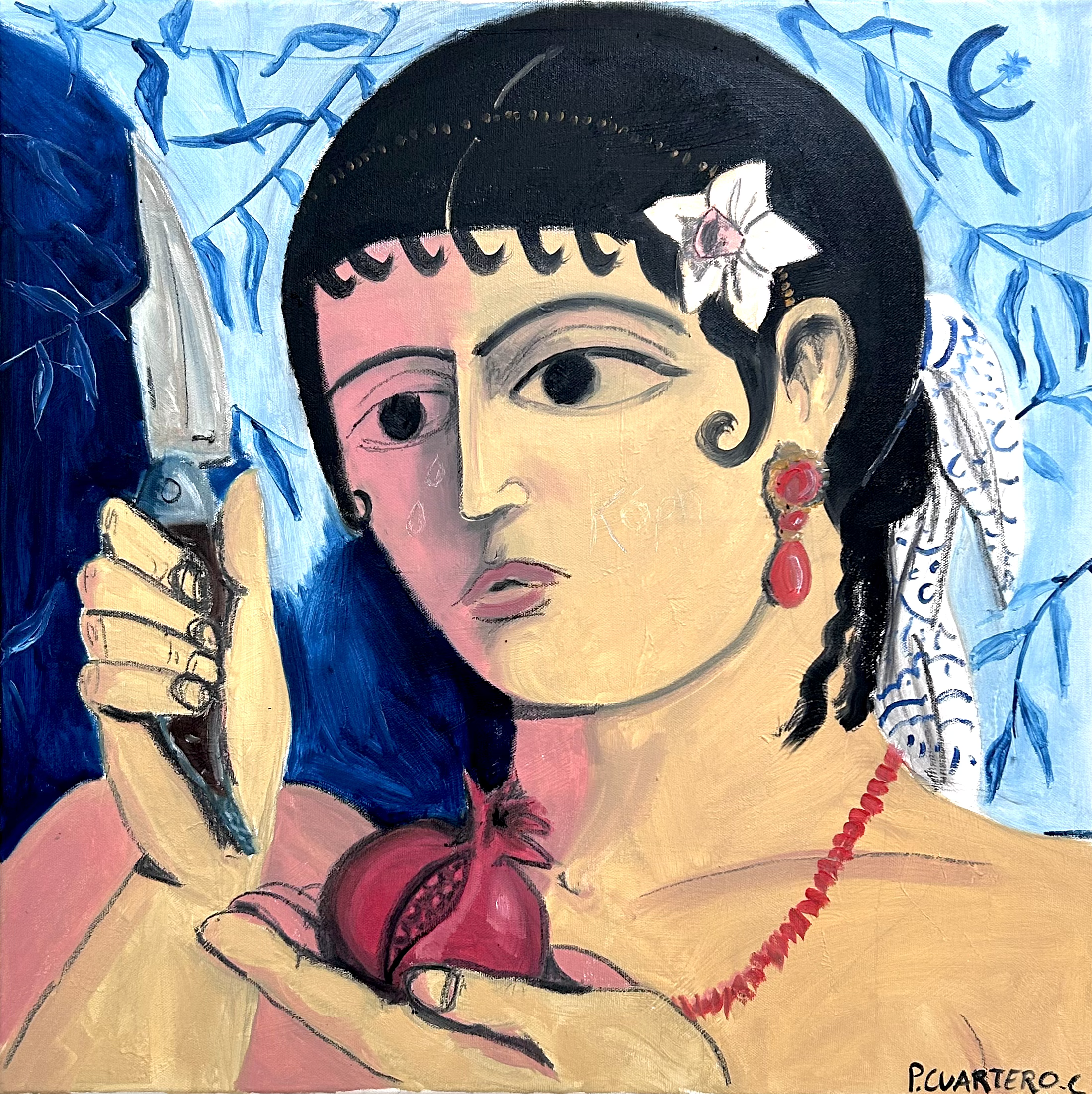 La Muchacha (Κόρη) con la granada. Oil and graphite on canvas. 60x60cm. 2026