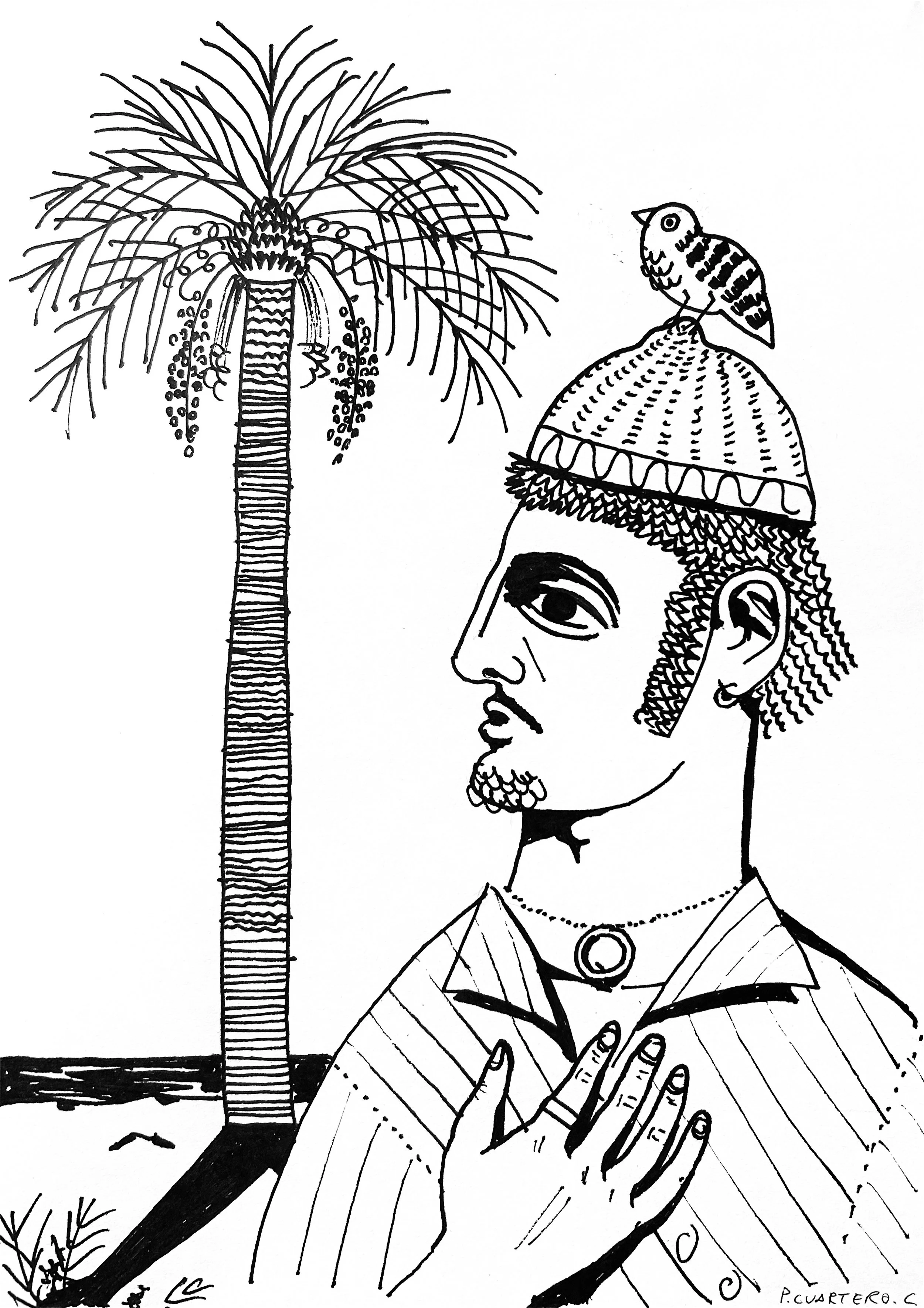Retrato y palmera. Marker on paper. 21x29,7cm. 2026