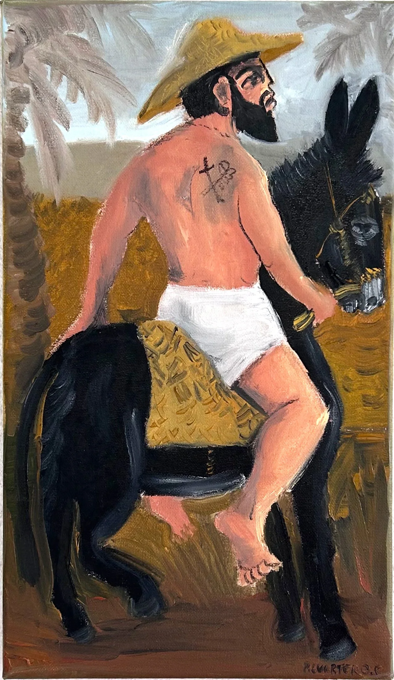El jinete y el borrico. Oil and graphite on canvas. 24x41cm.
2025