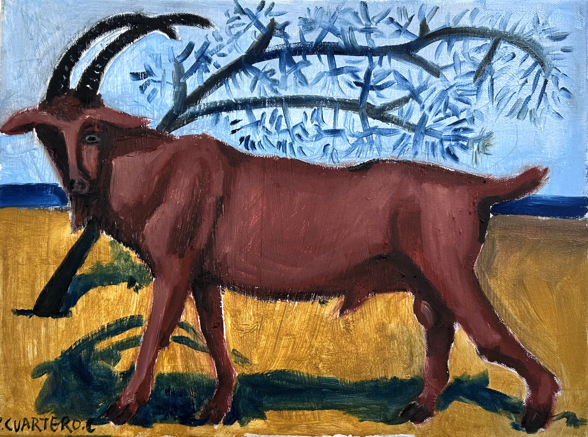 Macho cabrío. Oil and graphite on canvas. 40x30cm. 2026