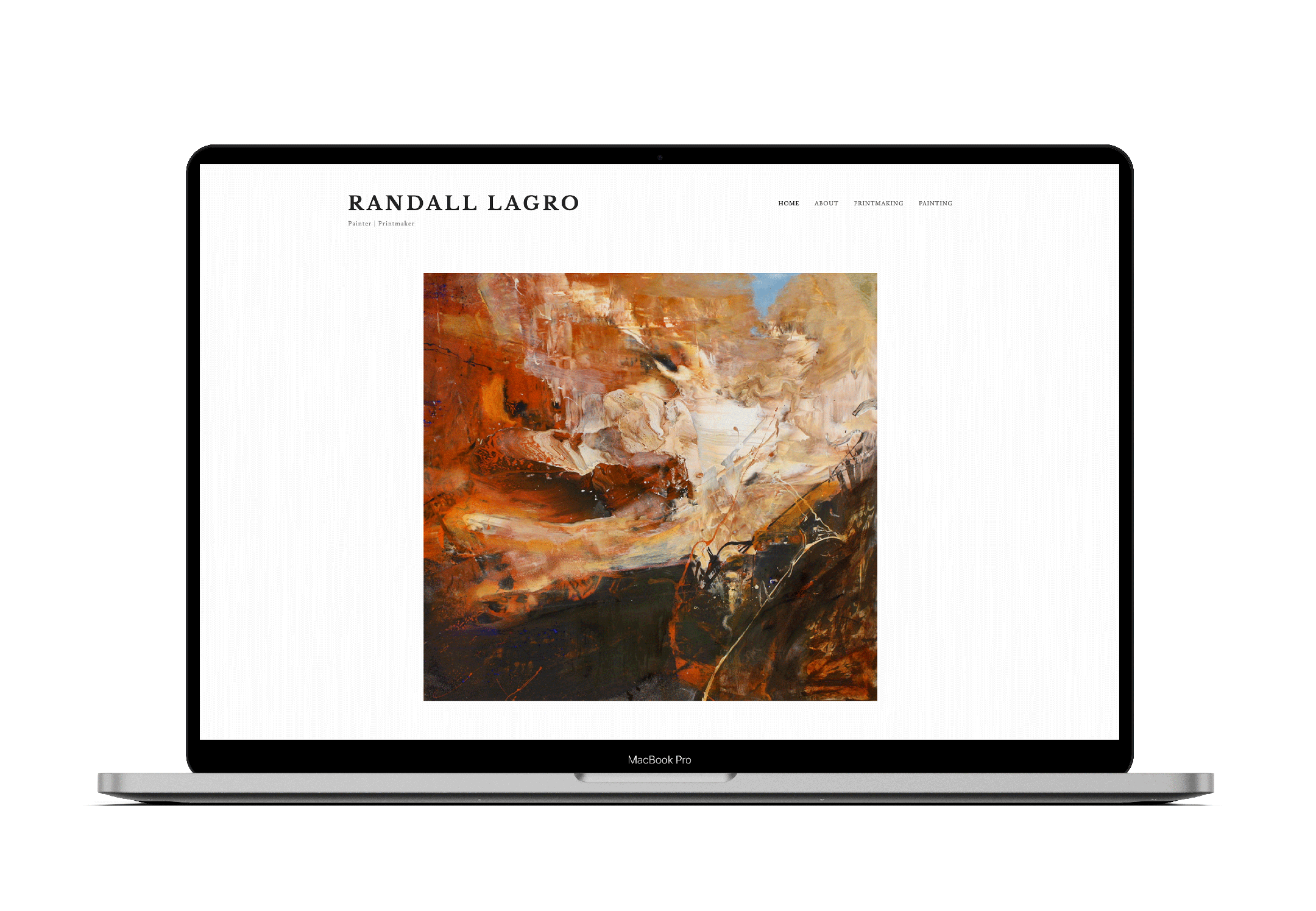Artist and painter website on laptop of randall lagro taos oil painter