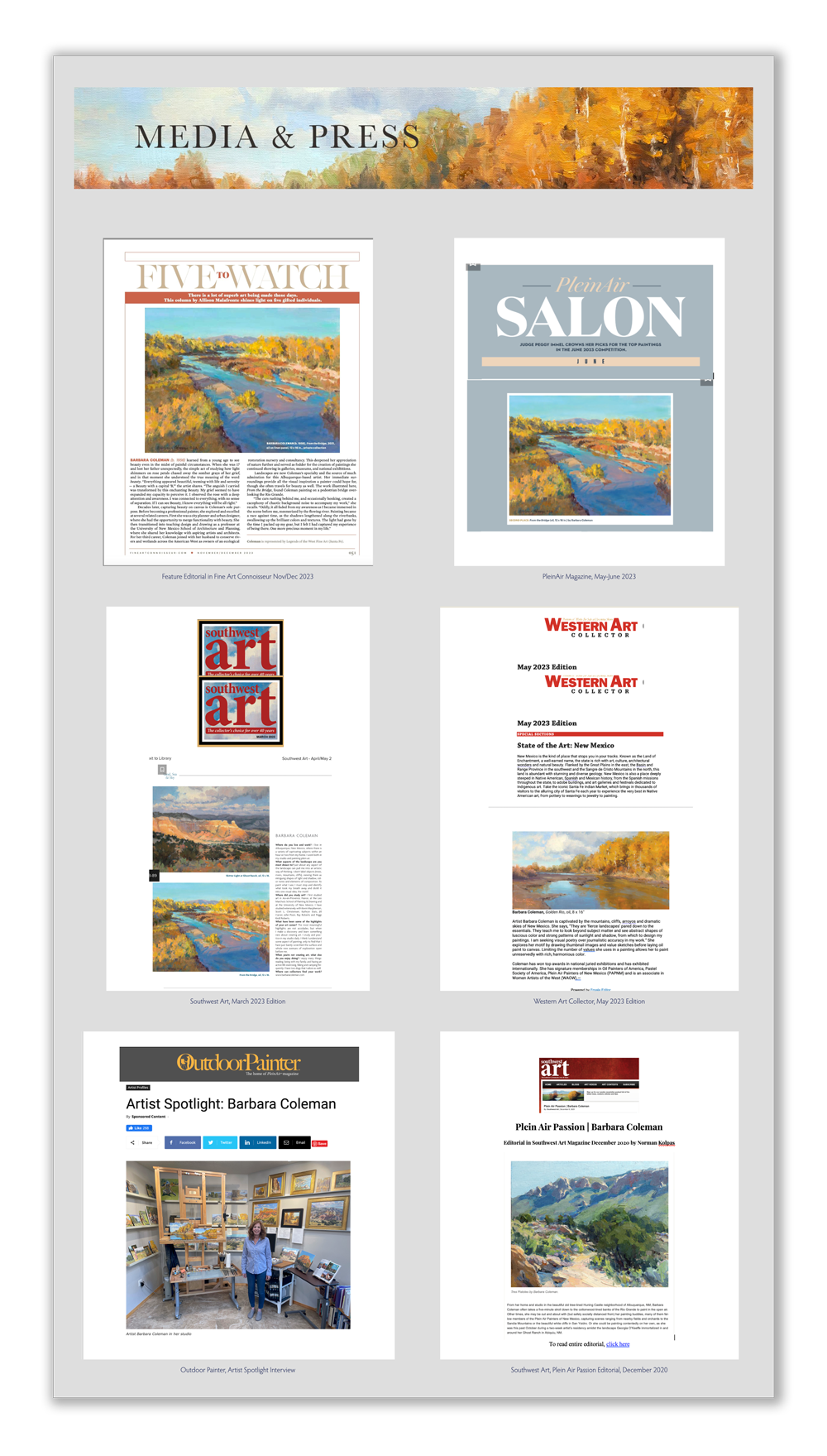 media and press page for abq artist barbara coleman